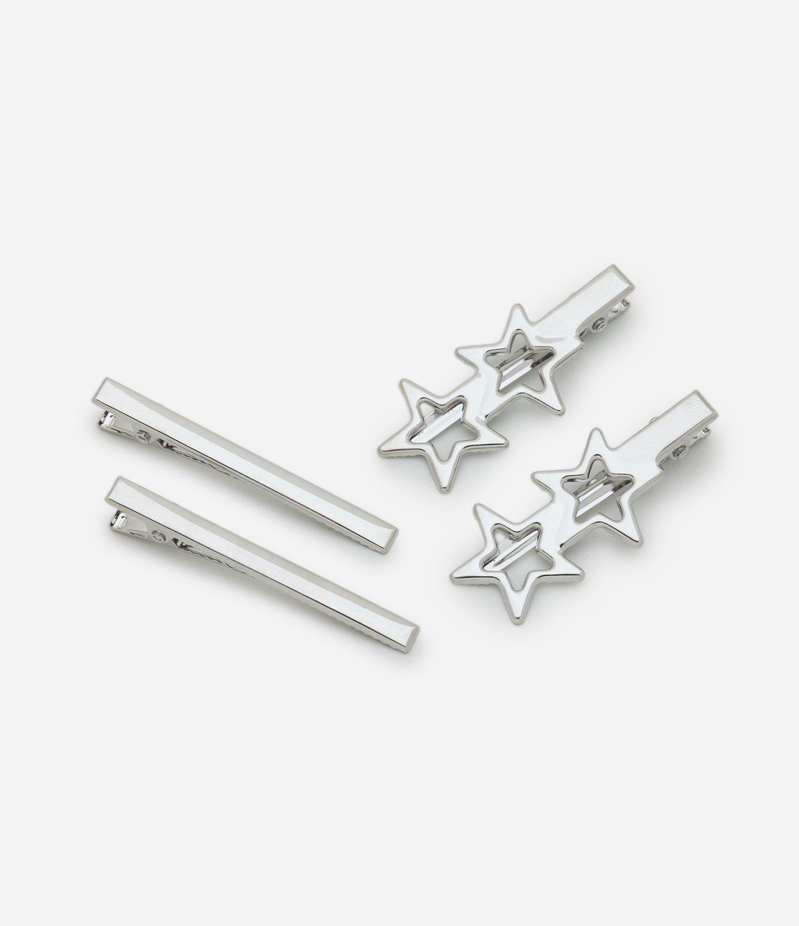 Kit 04 Presilhas de Cabelo Metálicas com Detalhe de Estrelas Prata 1