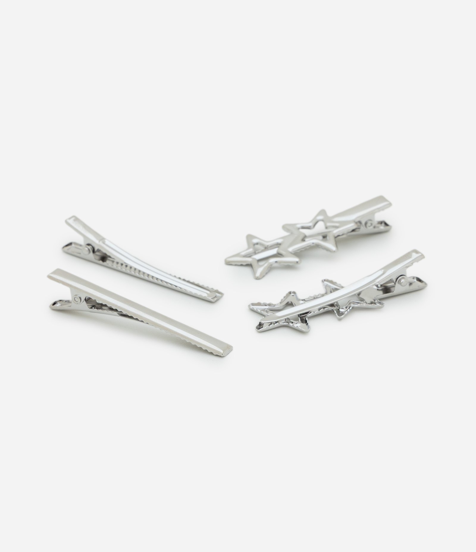 Kit 04 Presilhas de Cabelo Metálicas com Detalhe de Estrelas Prata 2