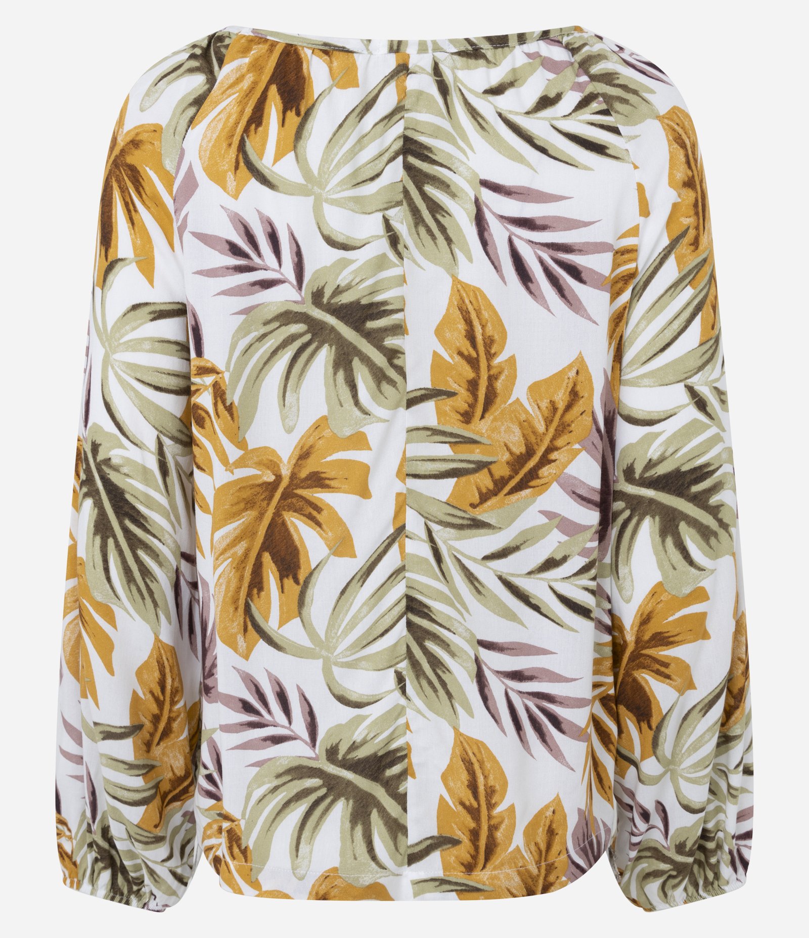 Blusa em Viscose com Manga Bufante e Estampa de Folhagens Off White 2
