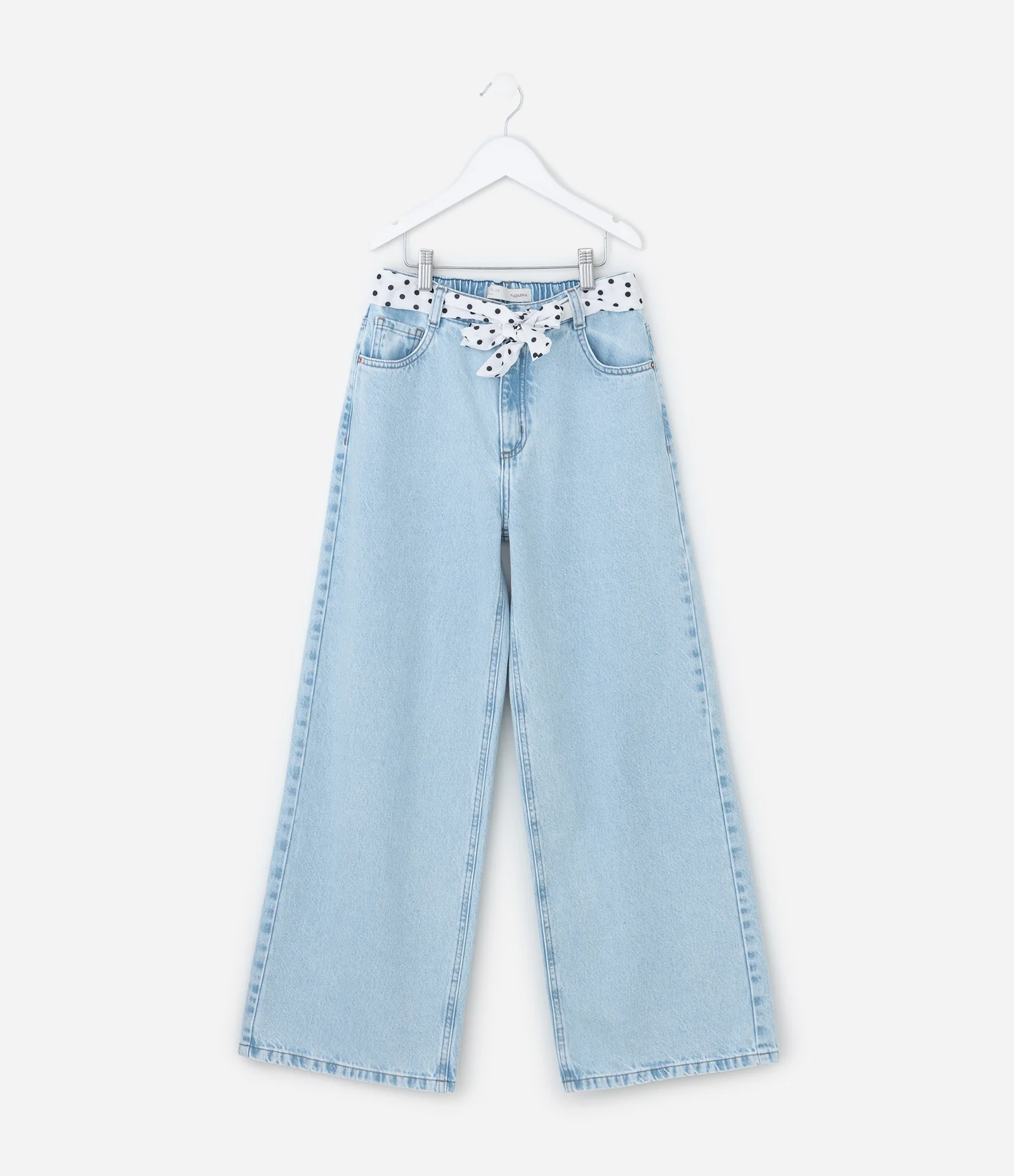 Calça Infantil Wide Leg em Jeans com Cinto de Poá – Tam 5 a 14 Azul Claro 2