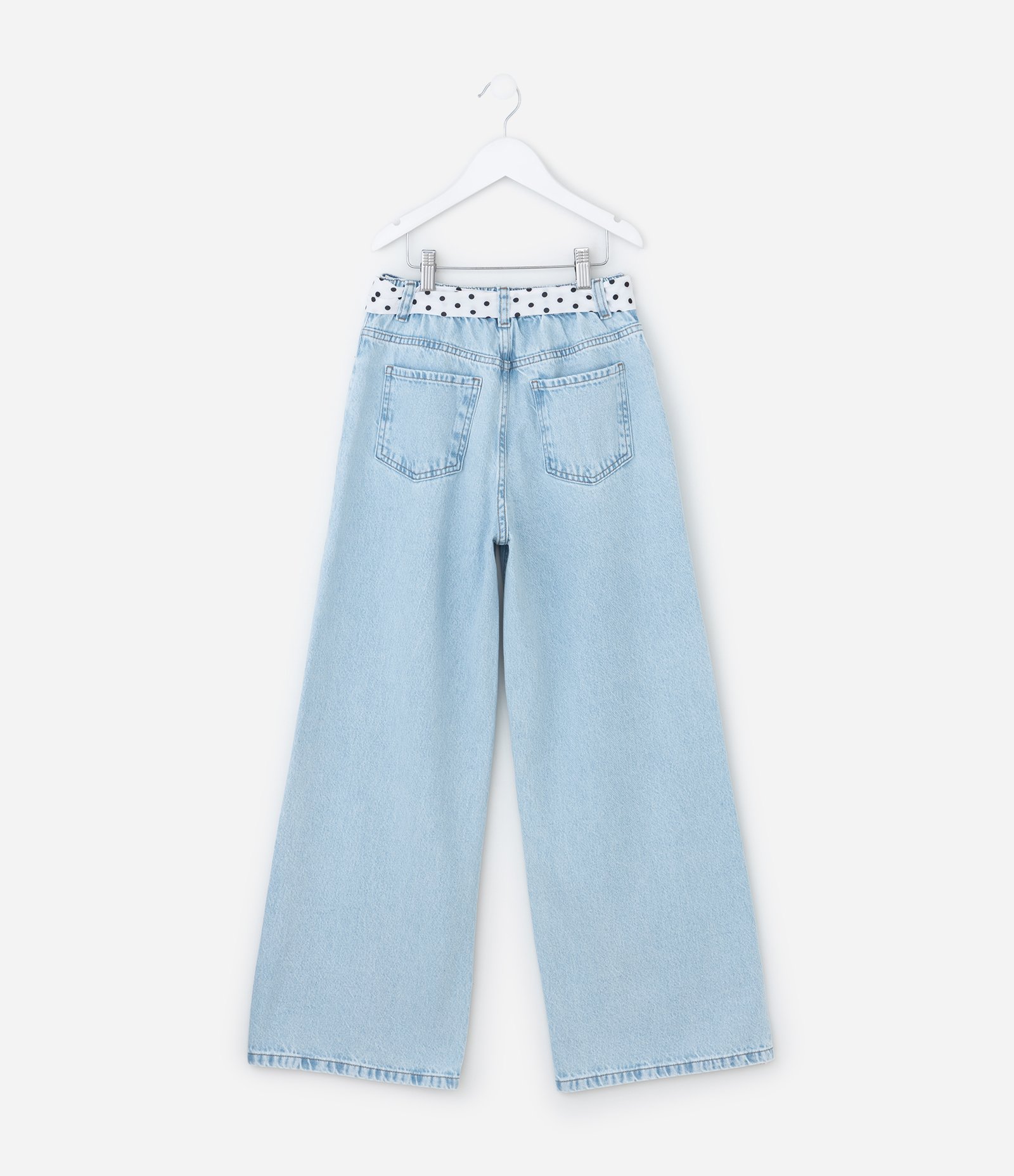 Calça Infantil Wide Leg em Jeans com Cinto de Poá – Tam 5 a 14 Azul Claro 3