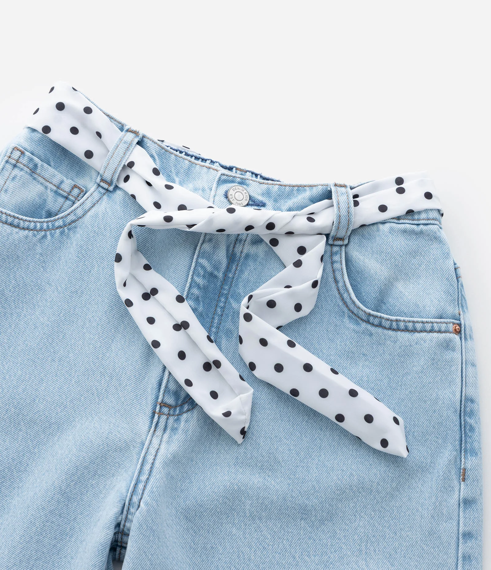 Calça Infantil Wide Leg em Jeans com Cinto de Poá – Tam 5 a 14 Azul Claro 6