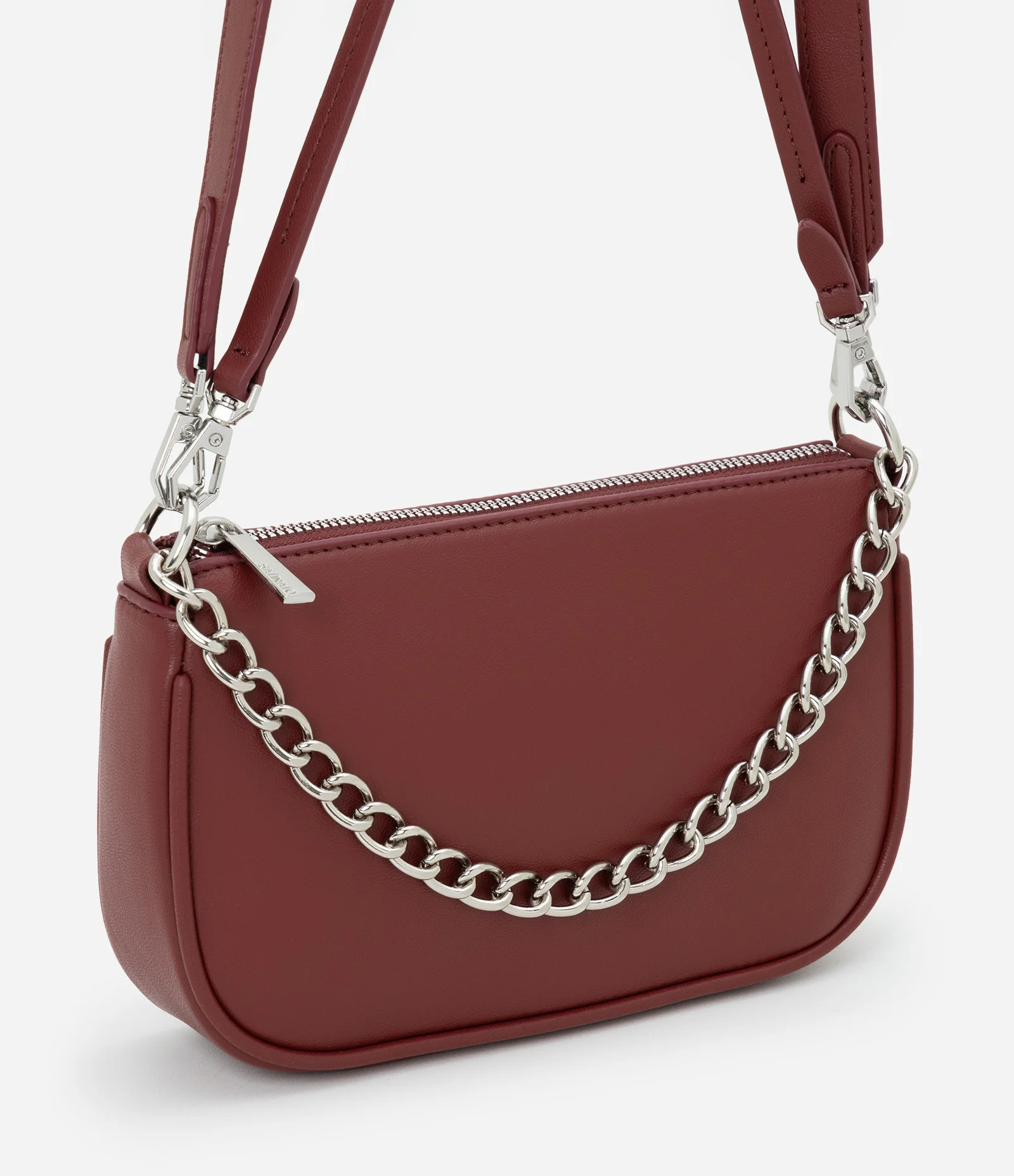 Bolsa Baguete Transversal em PU Com Alça Corrente Vermelho 1