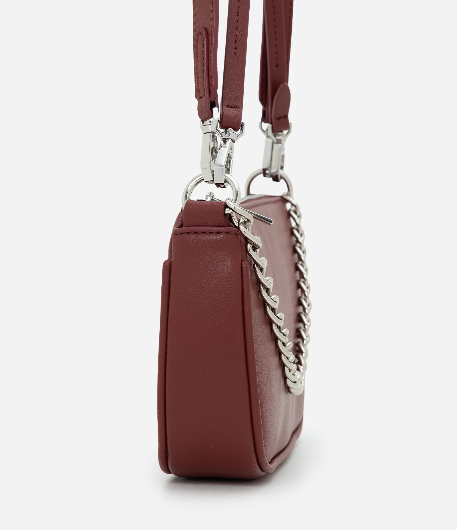 Bolsa Baguete Transversal em PU Com Alça Corrente Vermelho 2