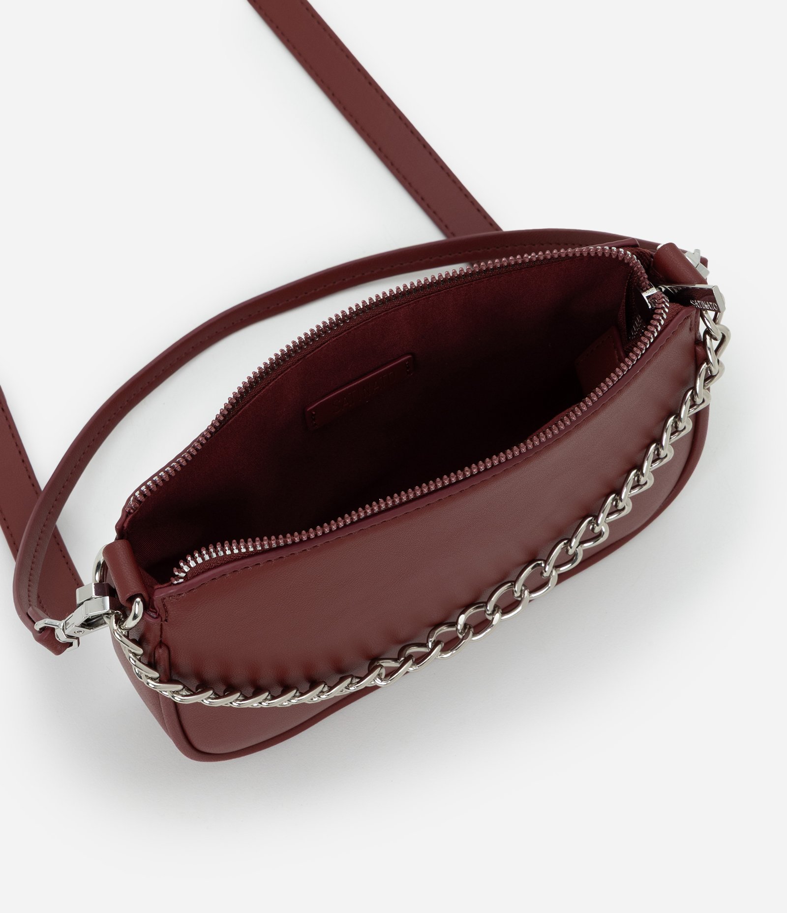 Bolsa Baguete Transversal em PU Com Alça Corrente Vermelho 5