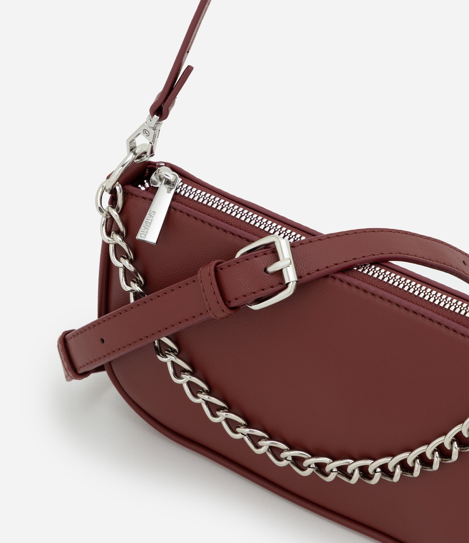 Bolsa Baguete Transversal em PU Com Alça Corrente Vermelho 6