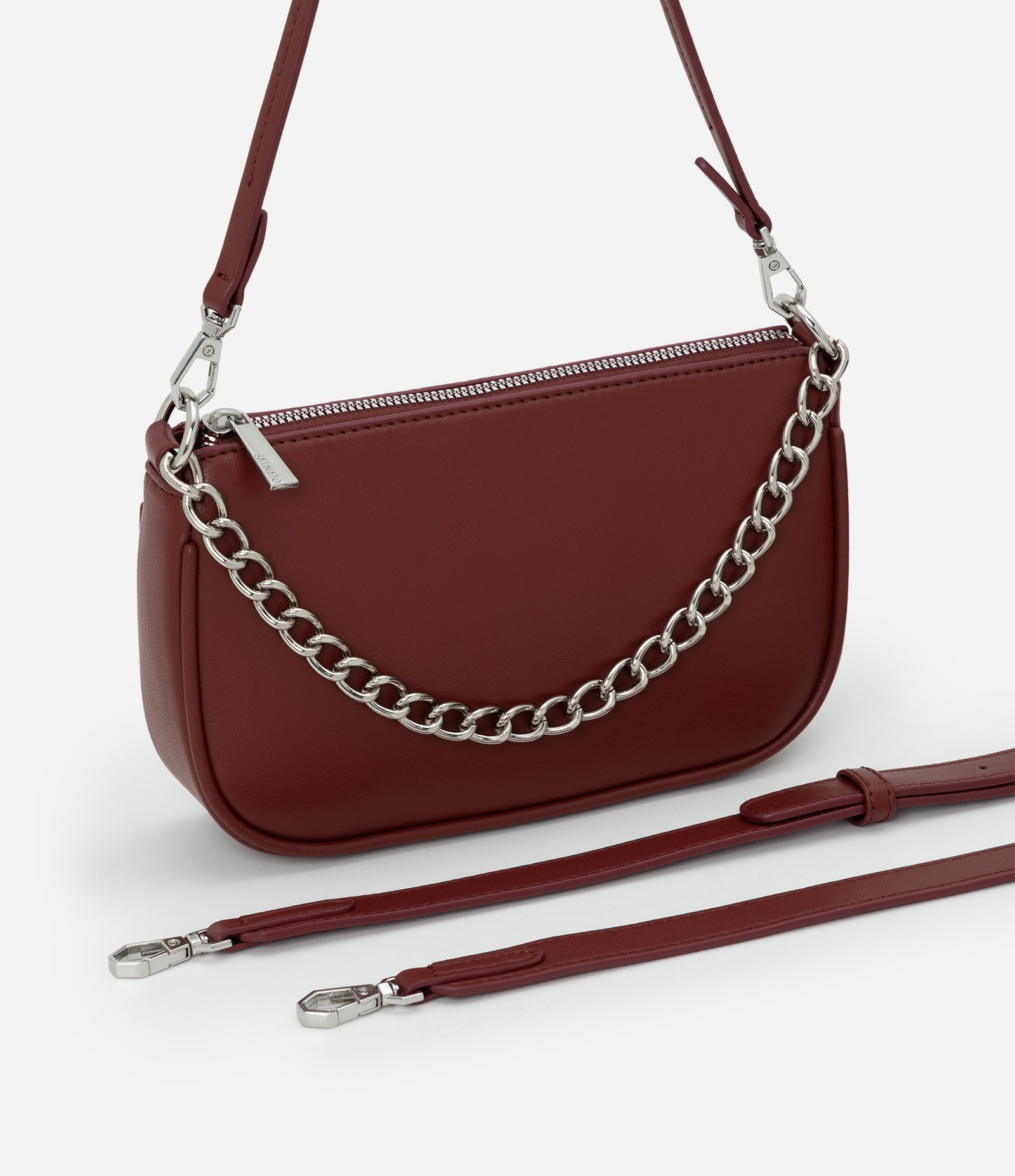 Bolsa Baguete Transversal em PU Com Alça Corrente Vermelho 7