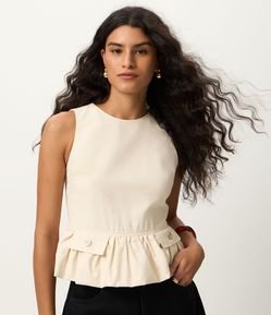 Blusa Peplum Alfaiatada com Detalhe de Lapela