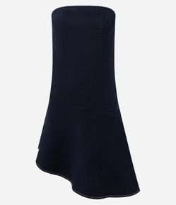 Vestido Curto em Jeans com Decote Tomara que Caia e Barra Assimétrica