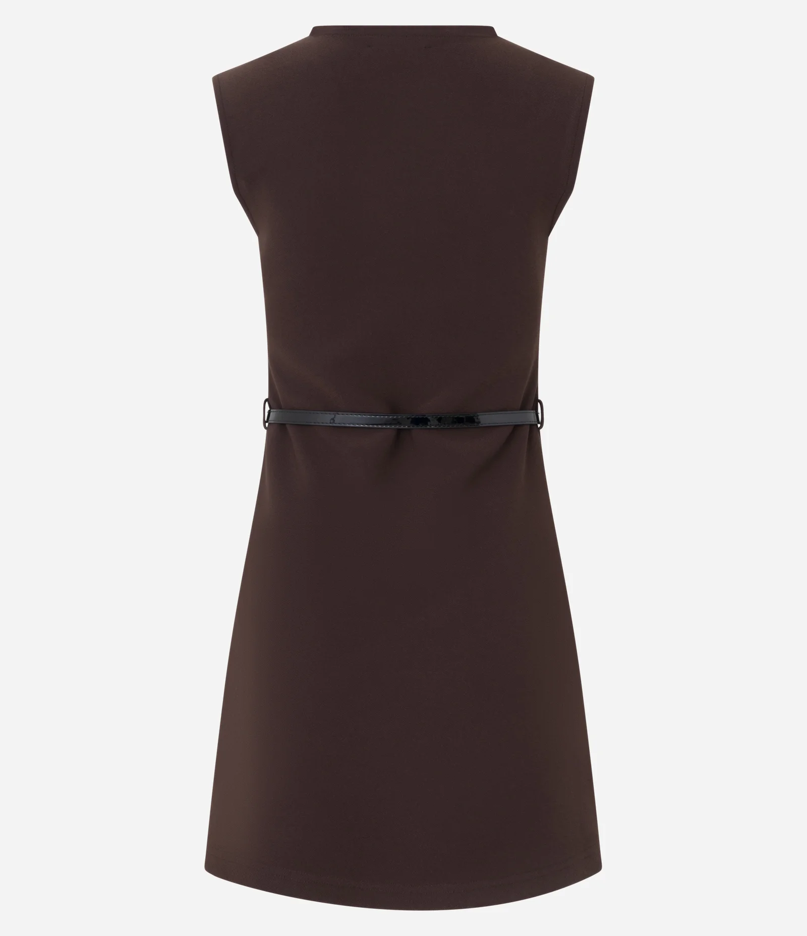 Vestido Evasê Curto em Crepe com Cinto Fino Marrom 2