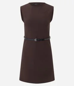 Vestido Evasê Curto em Crepe com Cinto Fino