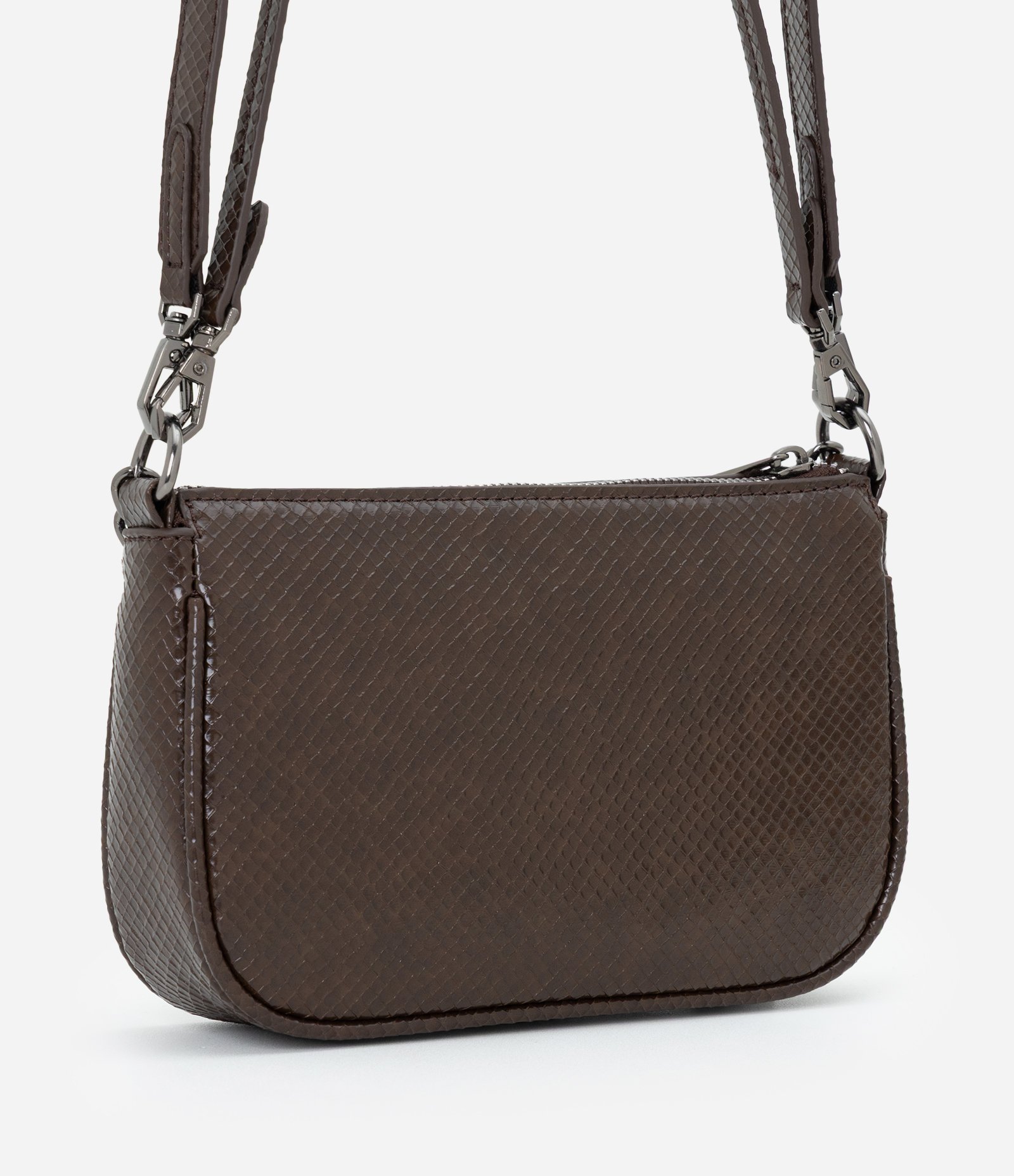 Bolsa Baguete Transversal Pequena com Alça de Corrente Marrom 3