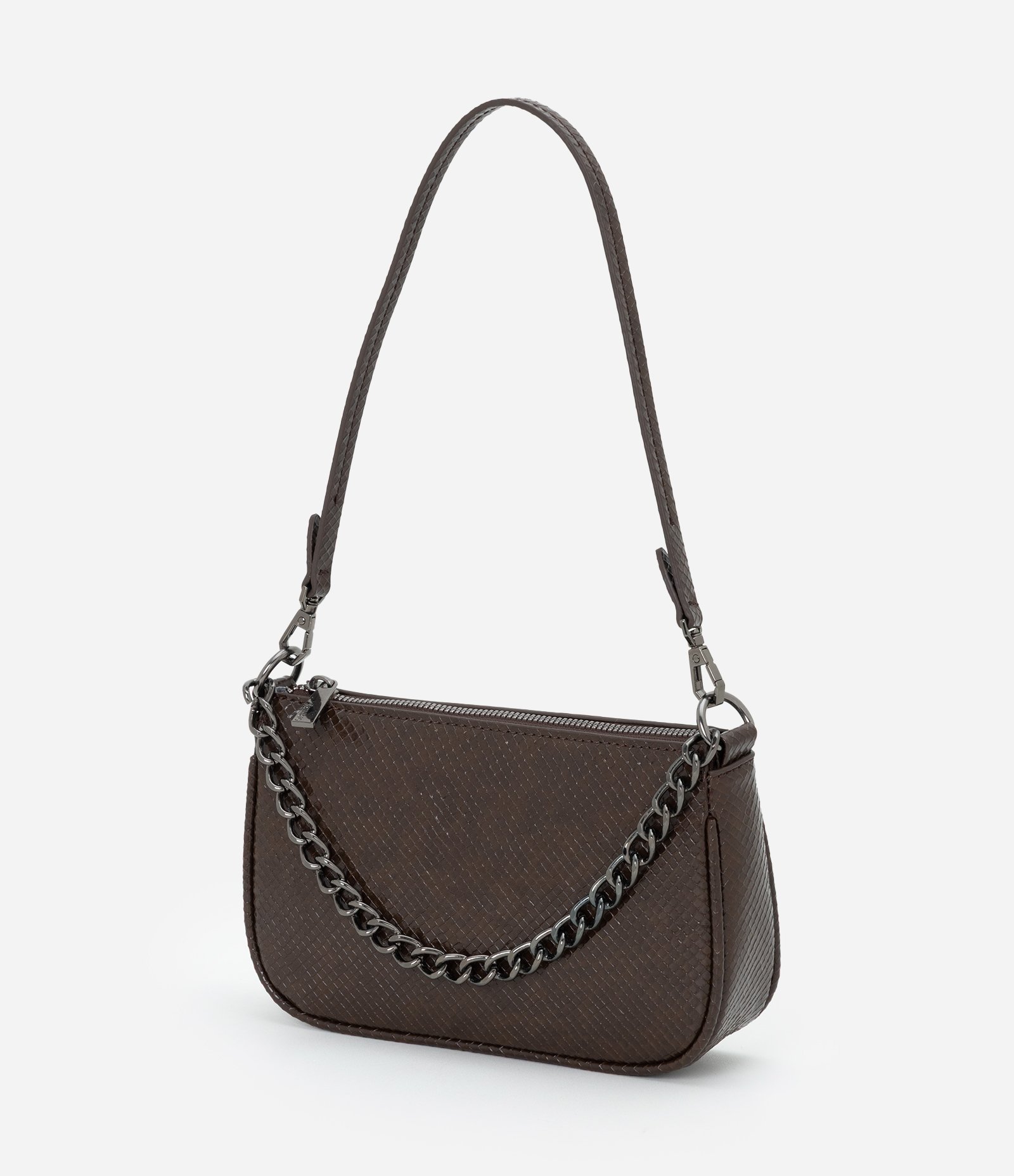 Bolsa Baguete Transversal Pequena com Alça de Corrente Marrom 4