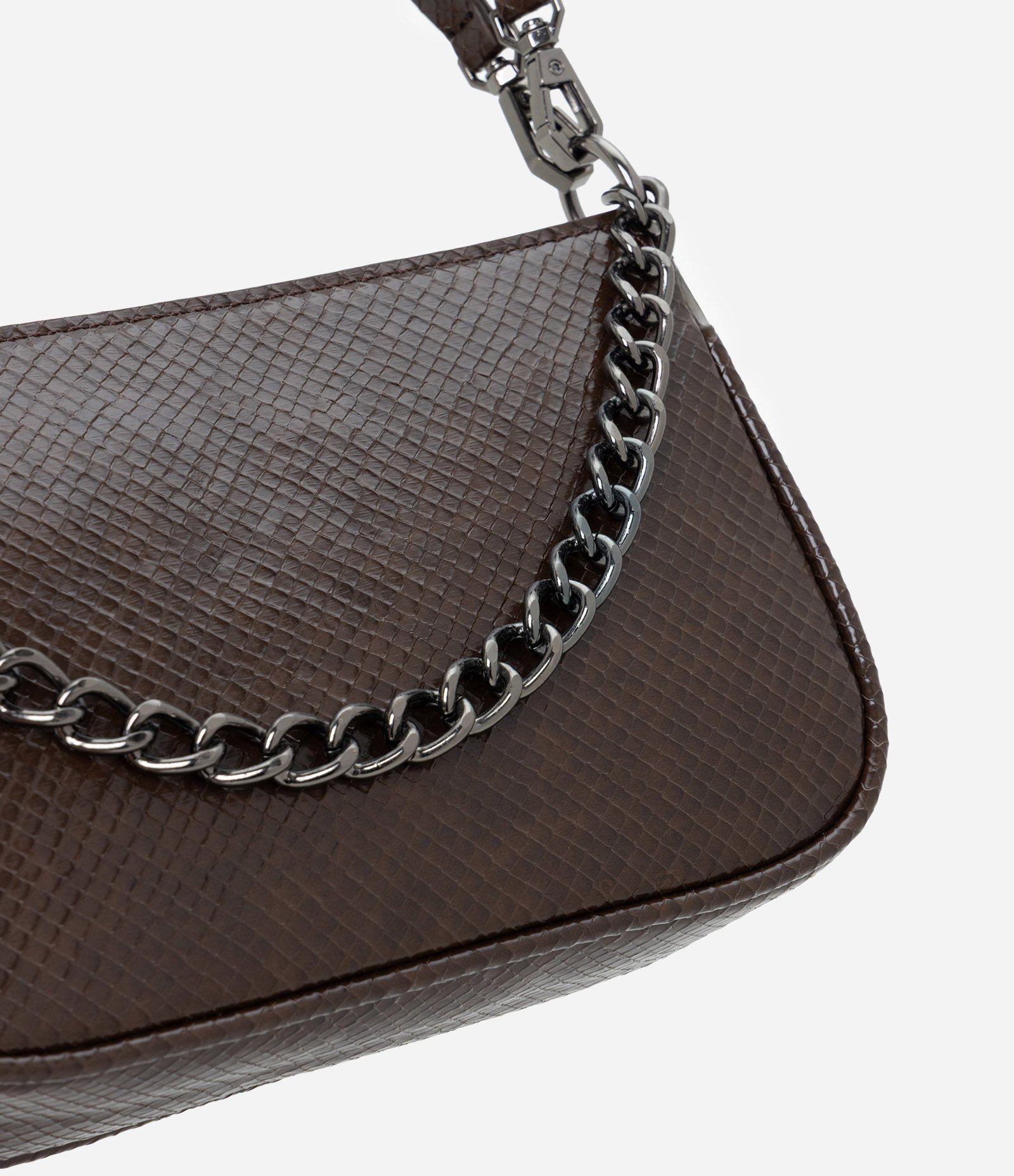 Bolsa Baguete Transversal Pequena com Alça de Corrente Marrom 5