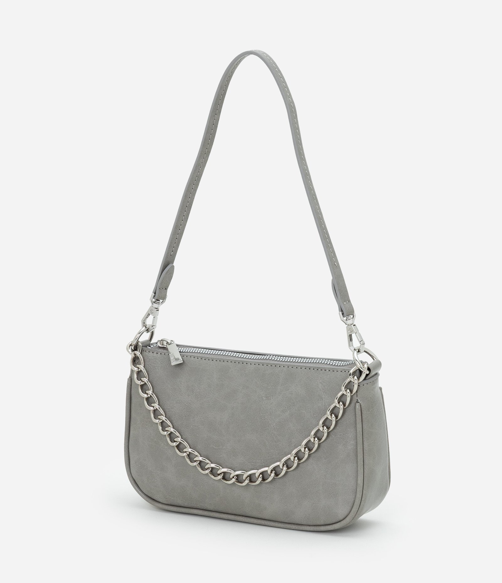 Bolsa Baguete Pequena com Alça de Corrente Cinza 5