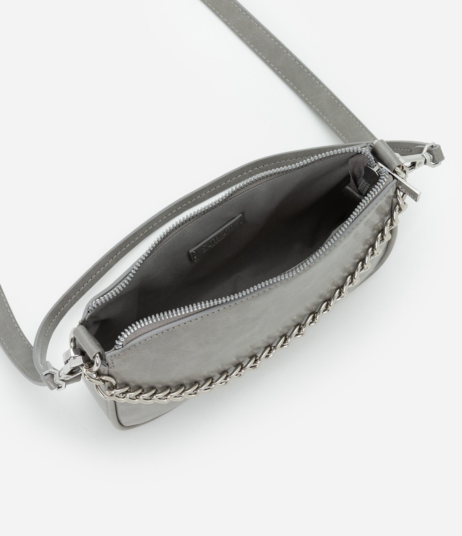 Bolsa Baguete Pequena com Alça de Corrente Cinza 6