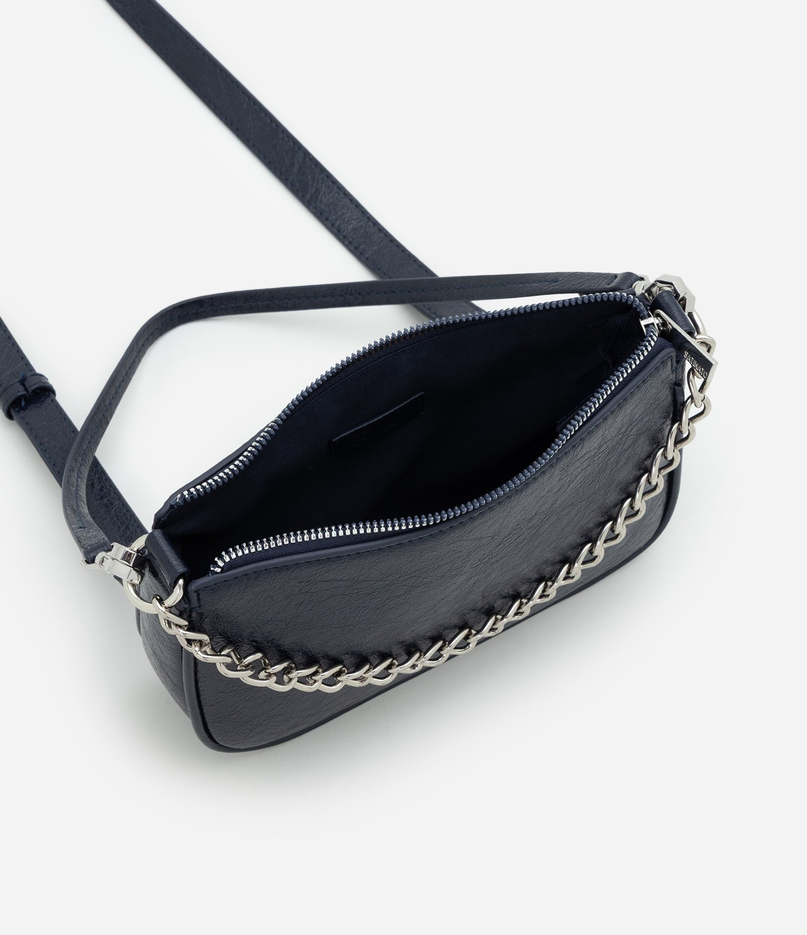 Bolsa Baguete Pequena com Alça de Corrente Azul Escuro 5