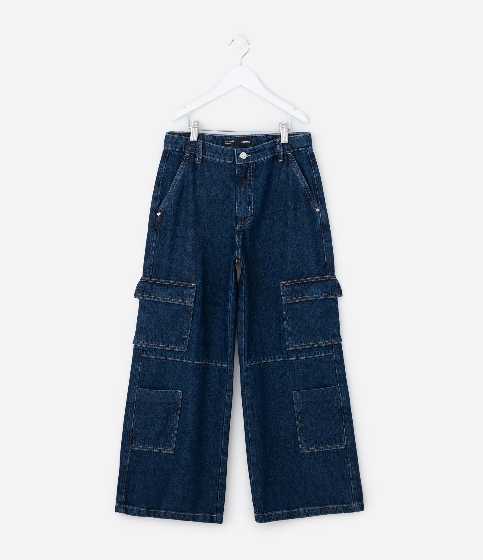 Calça Infantil Wide Leg em Jeans com Bolsos Cargo – Tam 5 a 14 Anos Azul Marinho 2