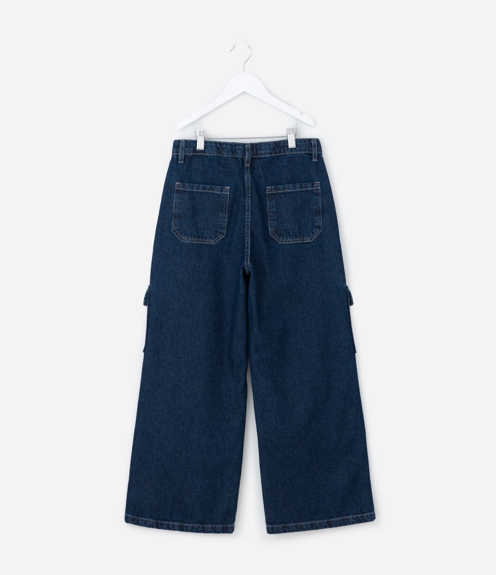 Calça Infantil Wide Leg em Jeans com Bolsos Cargo – Tam 5 a 14 Anos Azul Marinho 3
