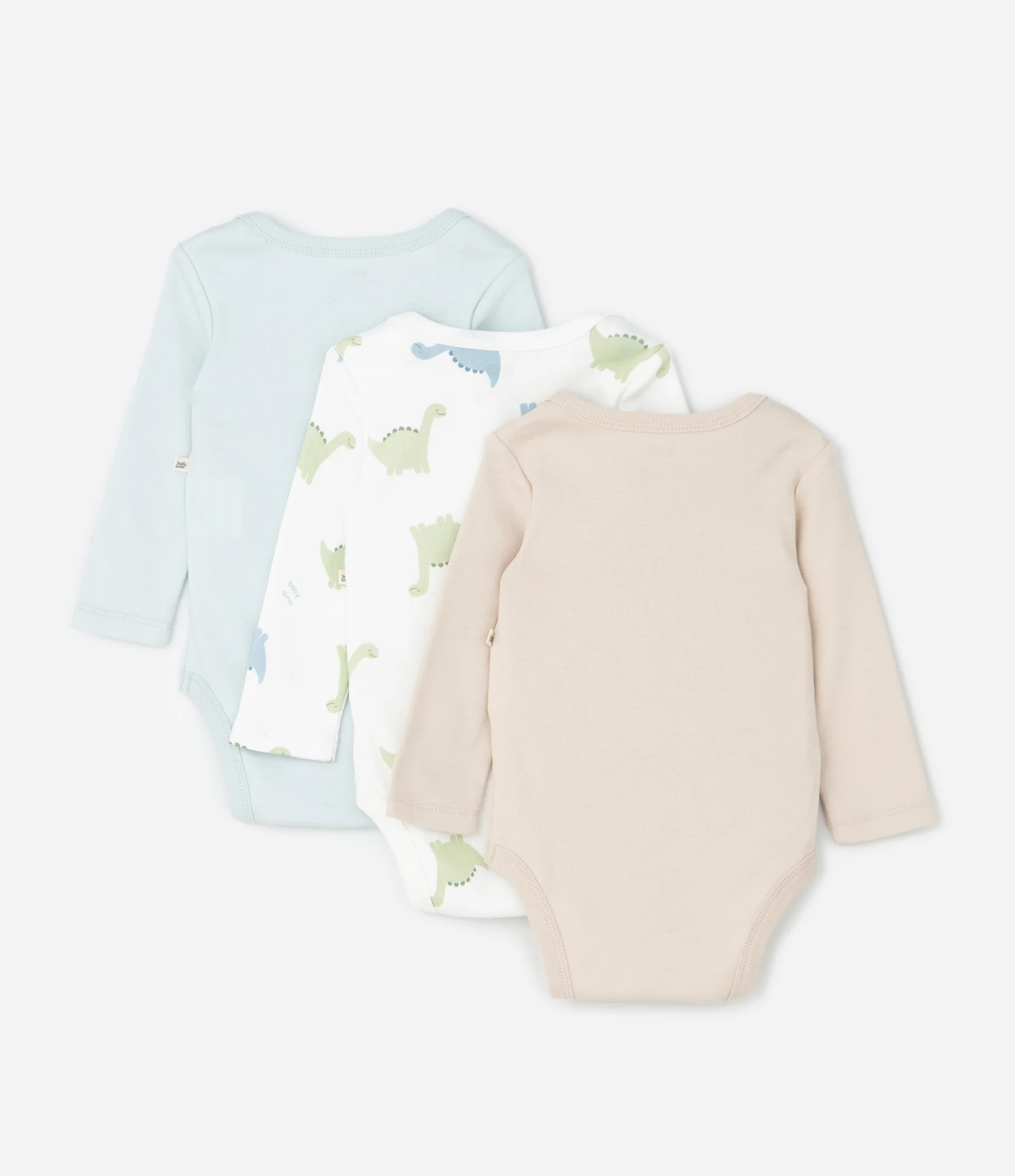 Kit 03 Bodies Bebê com Estampa de Dinossauro – Tam RN a 18 Meses Azul/Branco/Bege 2