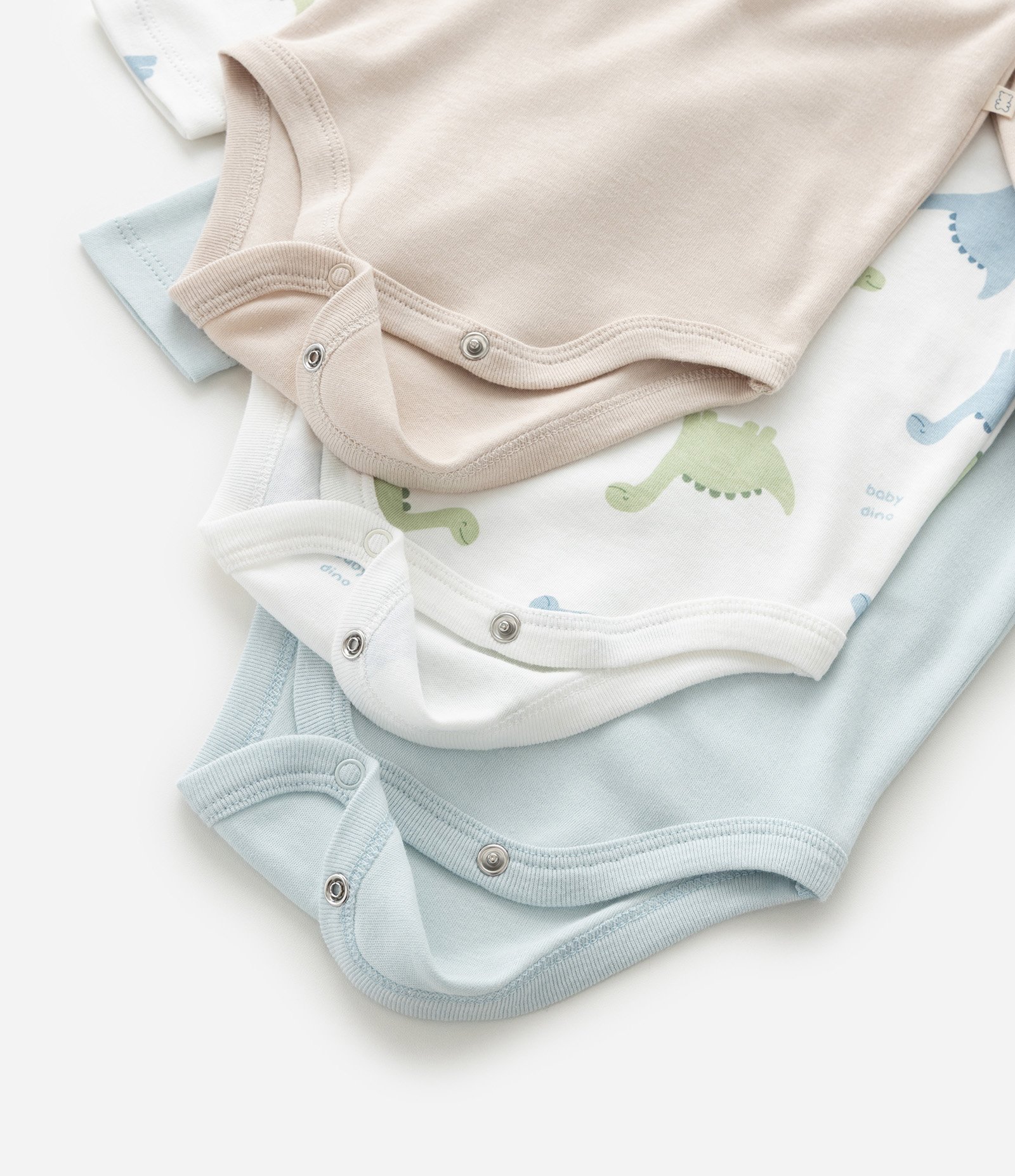 Kit 03 Bodies Bebê com Estampa de Dinossauro – Tam RN a 18 Meses Azul/Branco/Bege 6