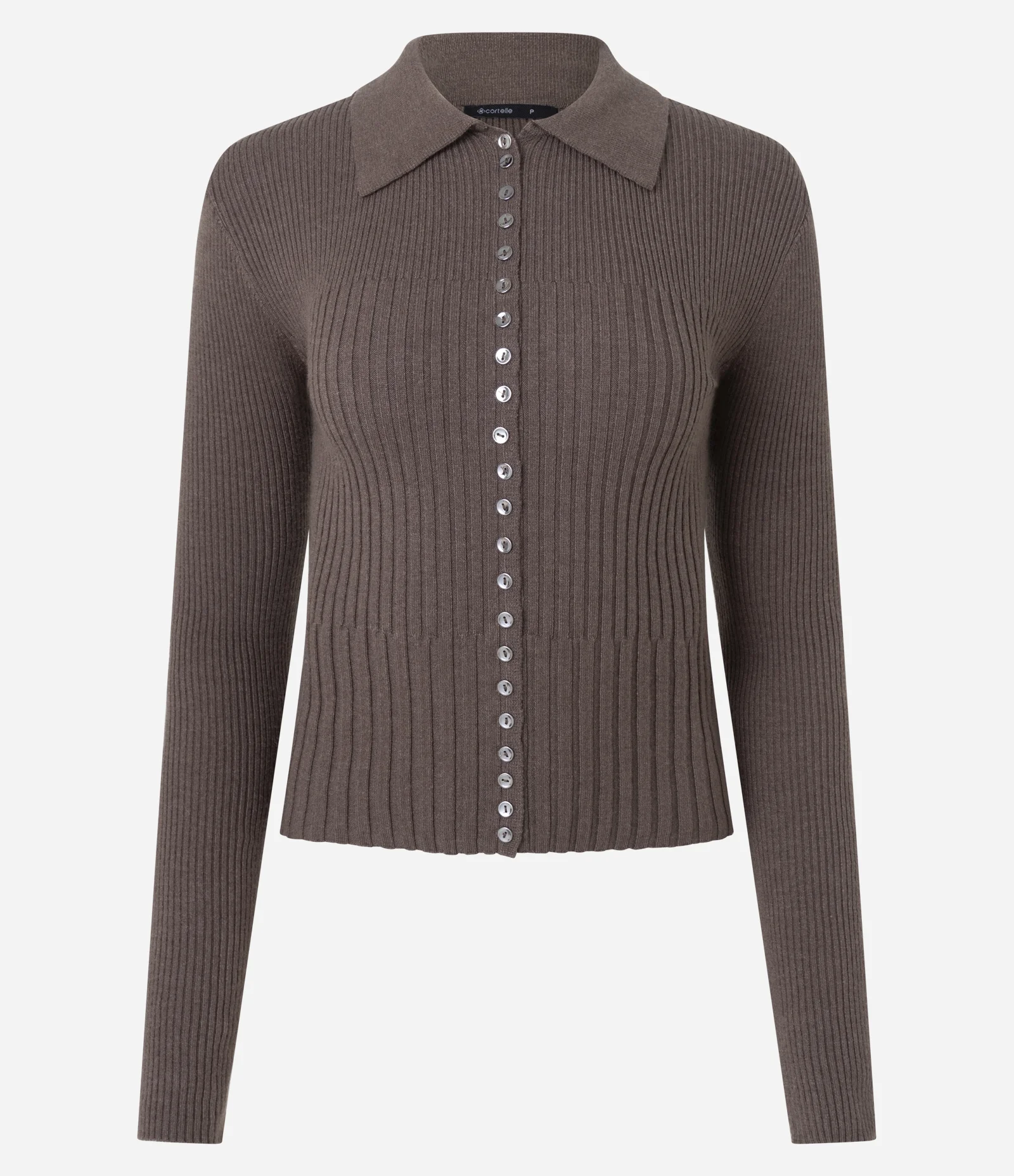 Blusa Regular em Tricô com Mini Botões e Gola Polo Marrom 1