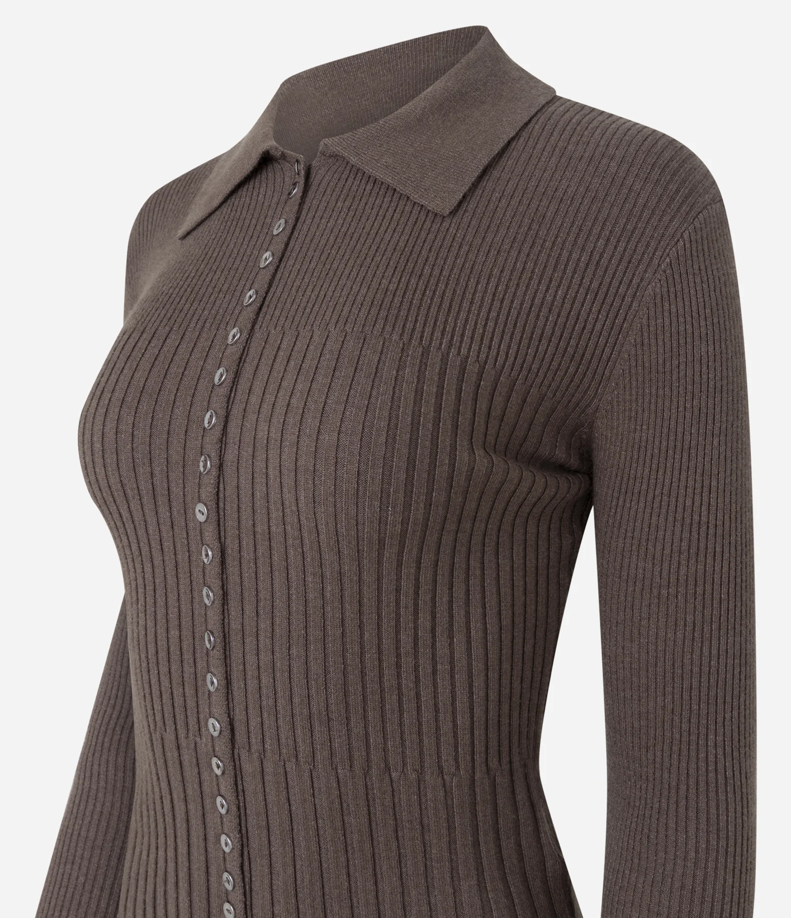 Blusa Regular em Tricô com Mini Botões e Gola Polo Marrom 2