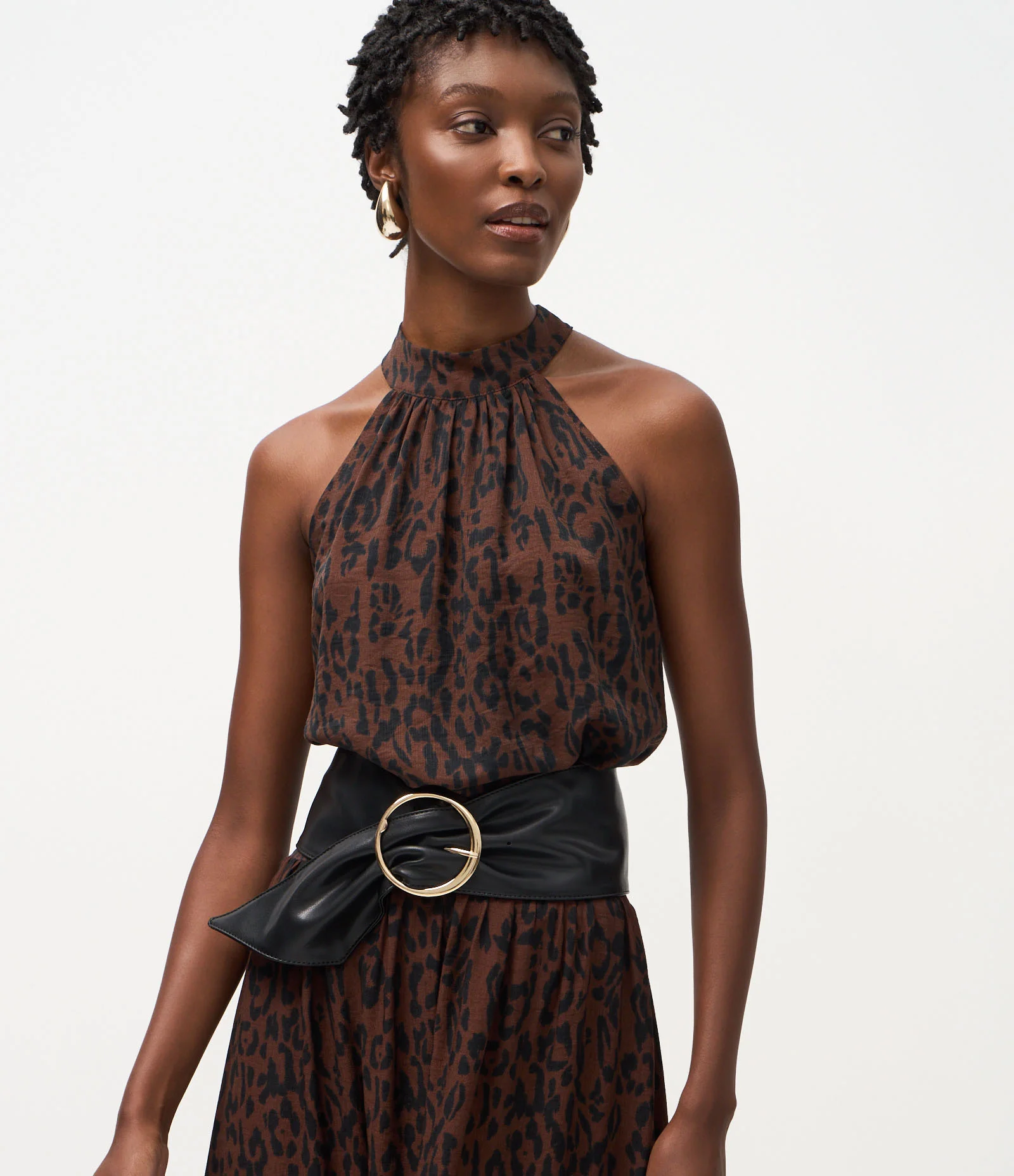 Blusa Halter Neck com Gola Alta e Estampa Animal Print Marrom 1