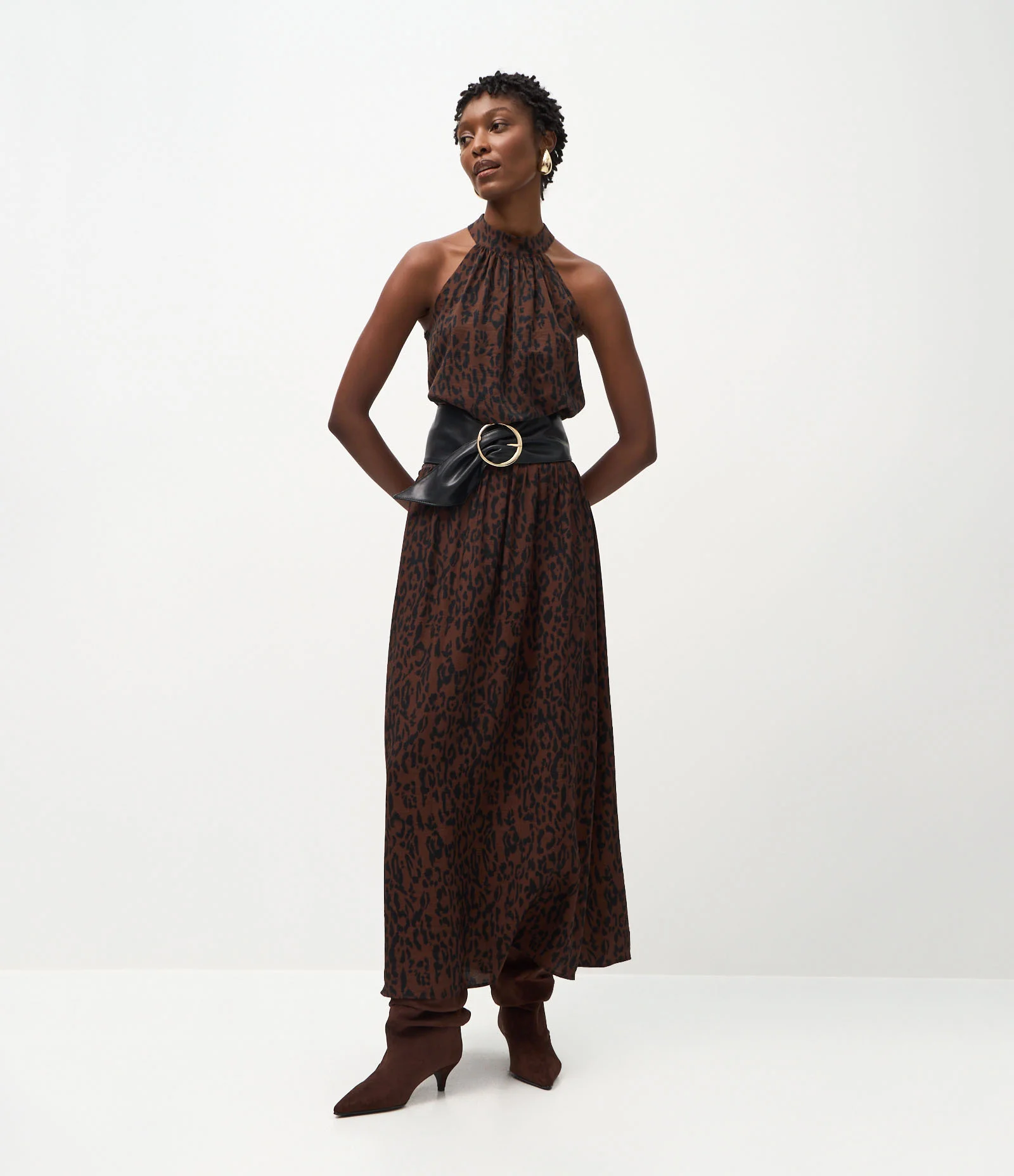 Blusa Halter Neck com Gola Alta e Estampa Animal Print Marrom 2