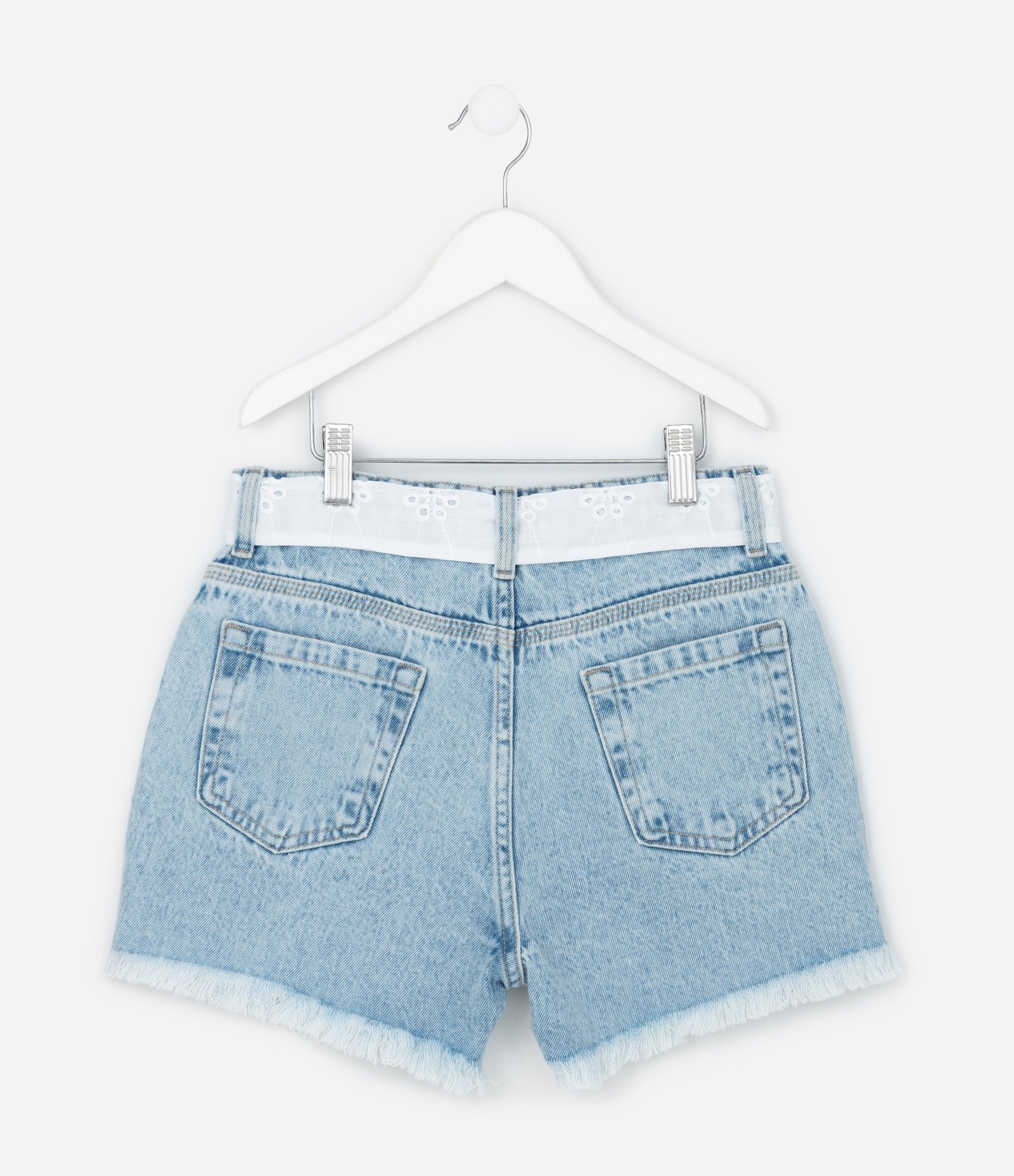 Short Jeans Infantil com Cinto de Broderie - Tam 5 a 14 Anos Azul 2