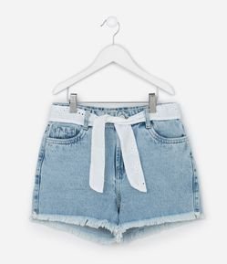 Short Jeans Infantil com Cinto de Broderie - Tam 5 a 14 Anos