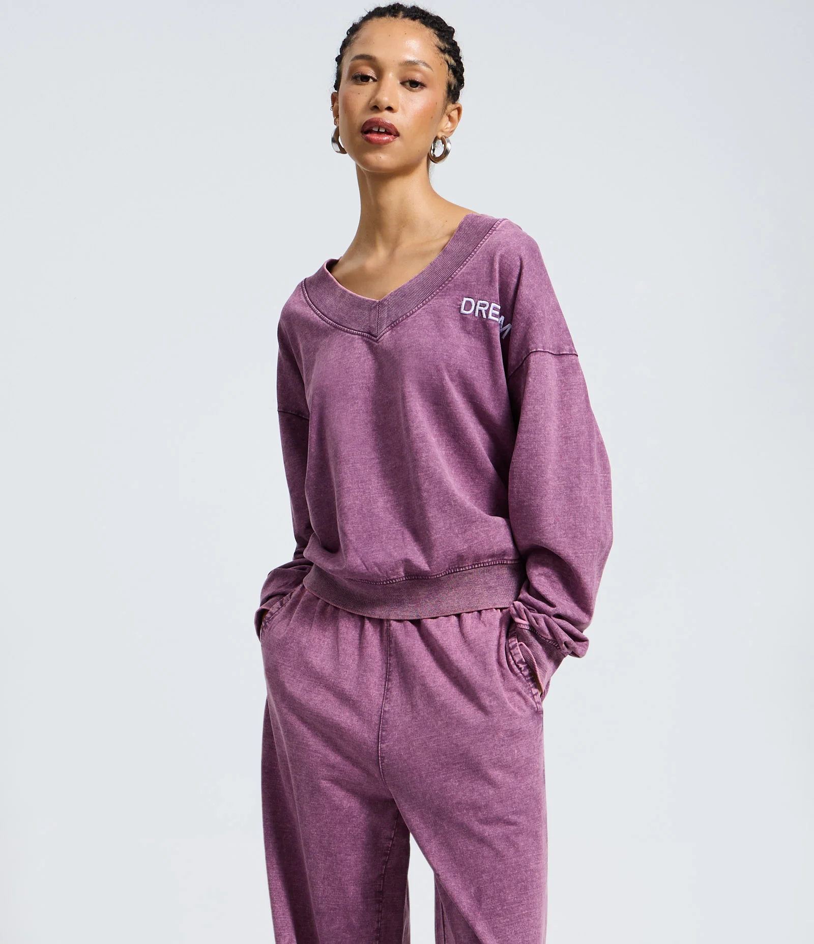 Calça Wide Leg em Moletom Lavado Roxo 2