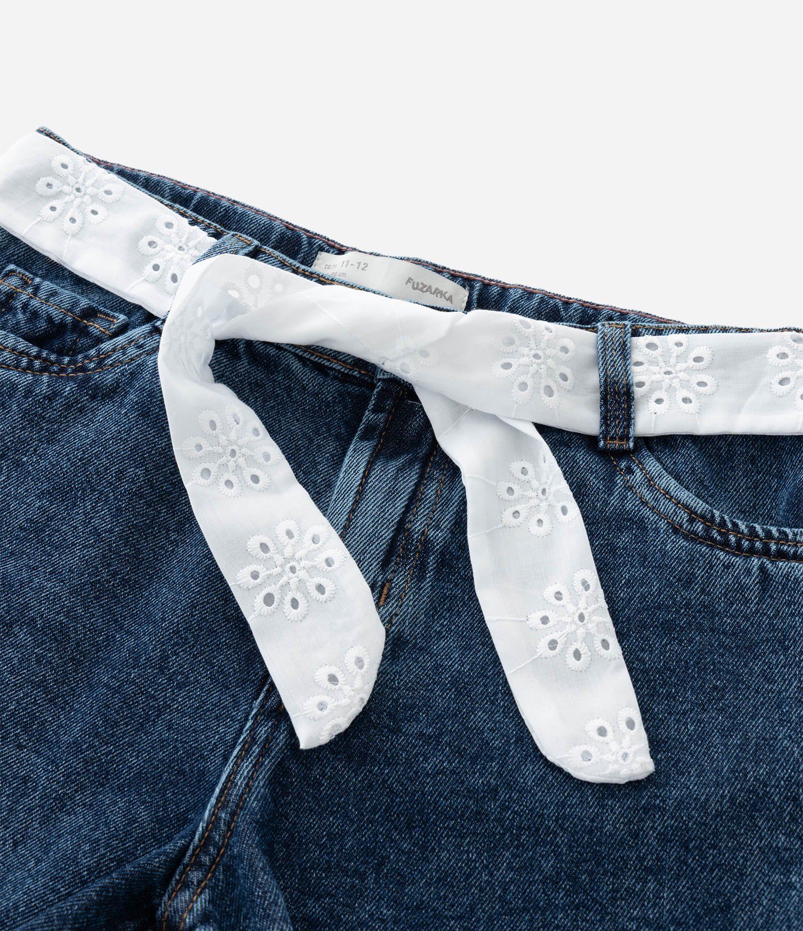 Short Jeans Infantil com Cinto de Broderie - Tam 5 a 10 Anos Azul 8