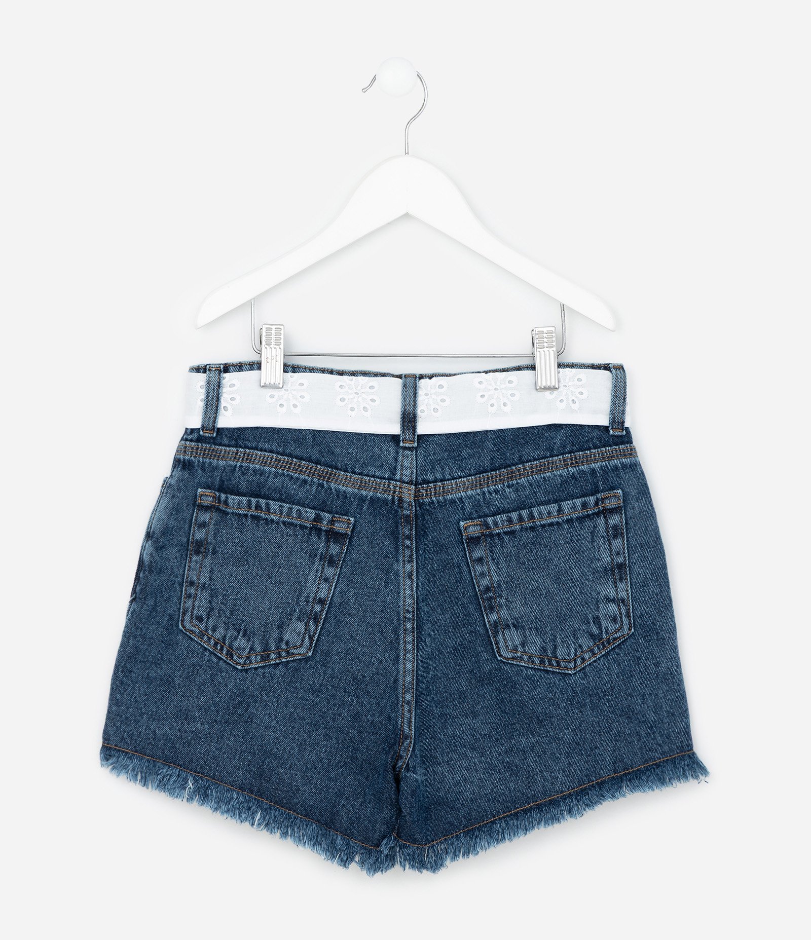 Short Jeans Infantil com Cinto de Broderie - Tam 5 a 10 Anos Azul 2
