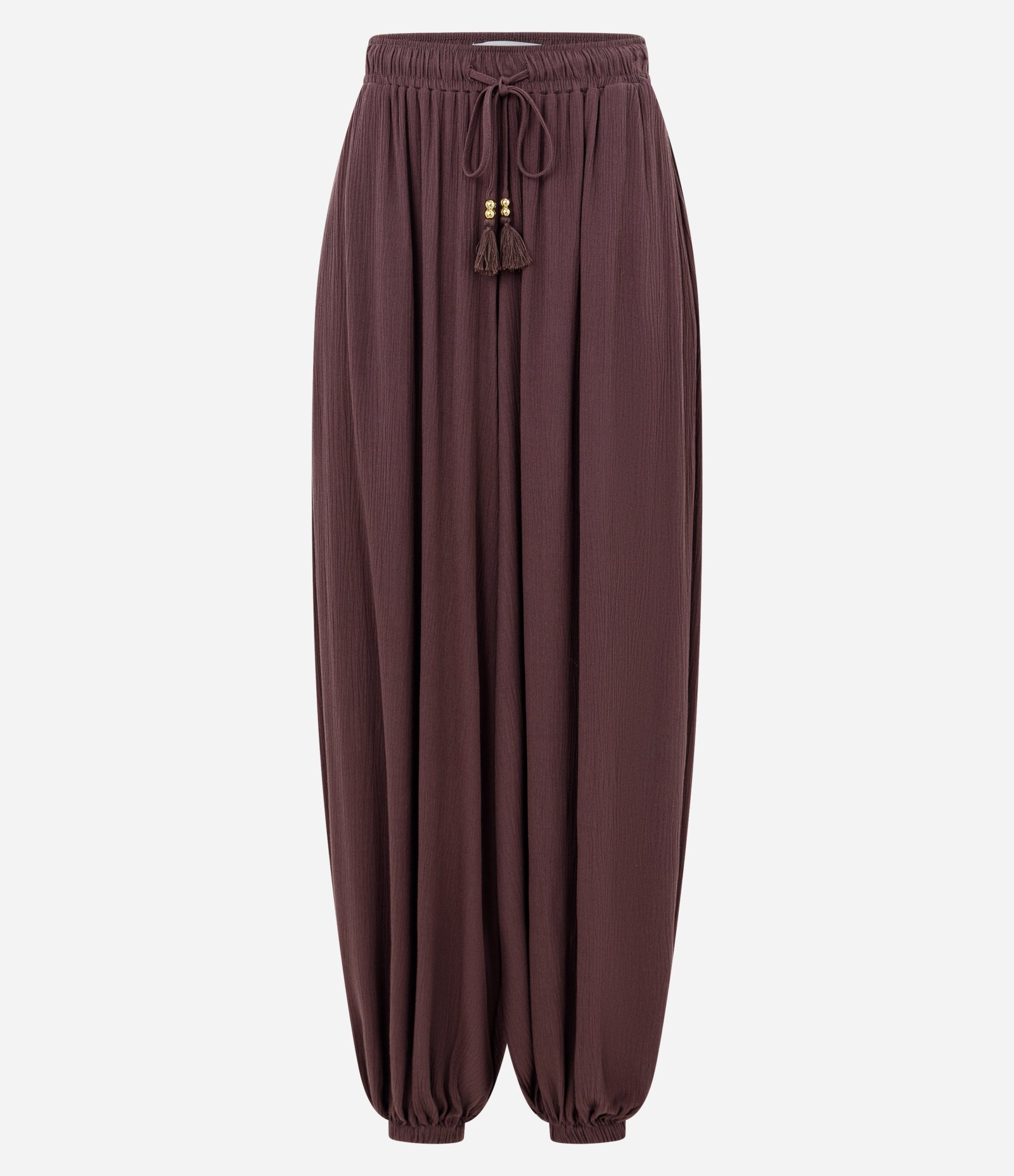 Calça Balloon em Viscose com Barra Franzida Bordô 5