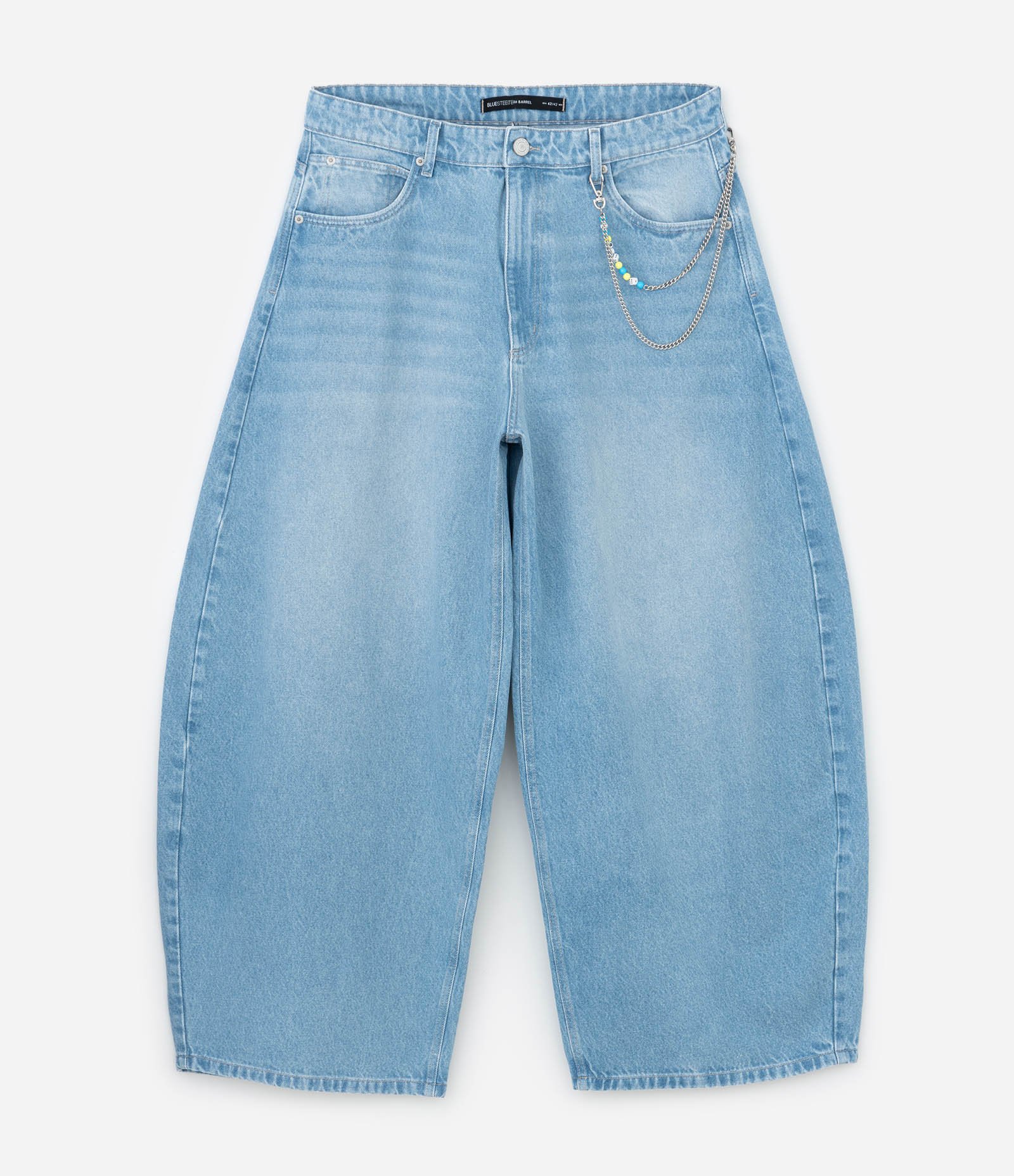 Calça Barrel em Jeans com Corrente Azul 1