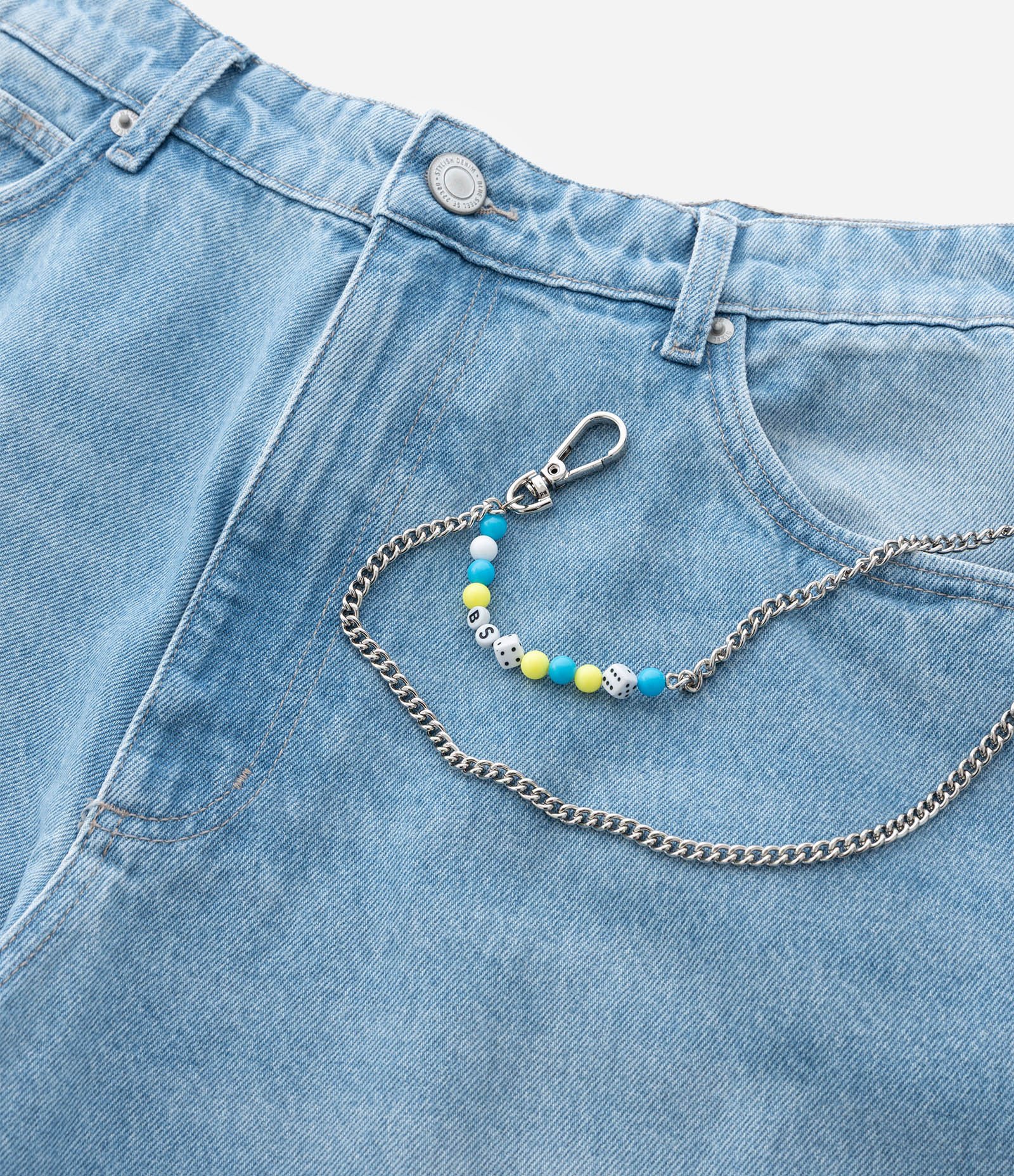 Calça Barrel em Jeans com Corrente Azul 4