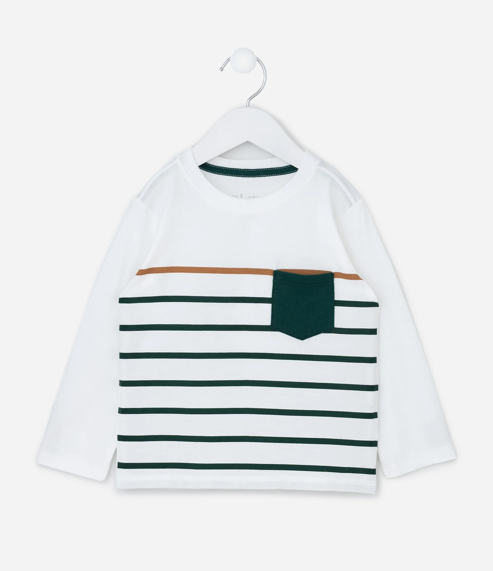 Camiseta Infantil Listrada com Bolsinho – Tam 1 a 6 Anos Branco 1
