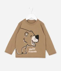 Camiseta Infantil Manga Longa com Estampa de Urso Outline – Tam 1 a 6 Anos