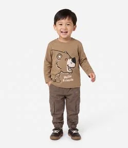 Camiseta Infantil Manga Longa com Estampa de Urso Outline – Tam 1 a 6 Anos