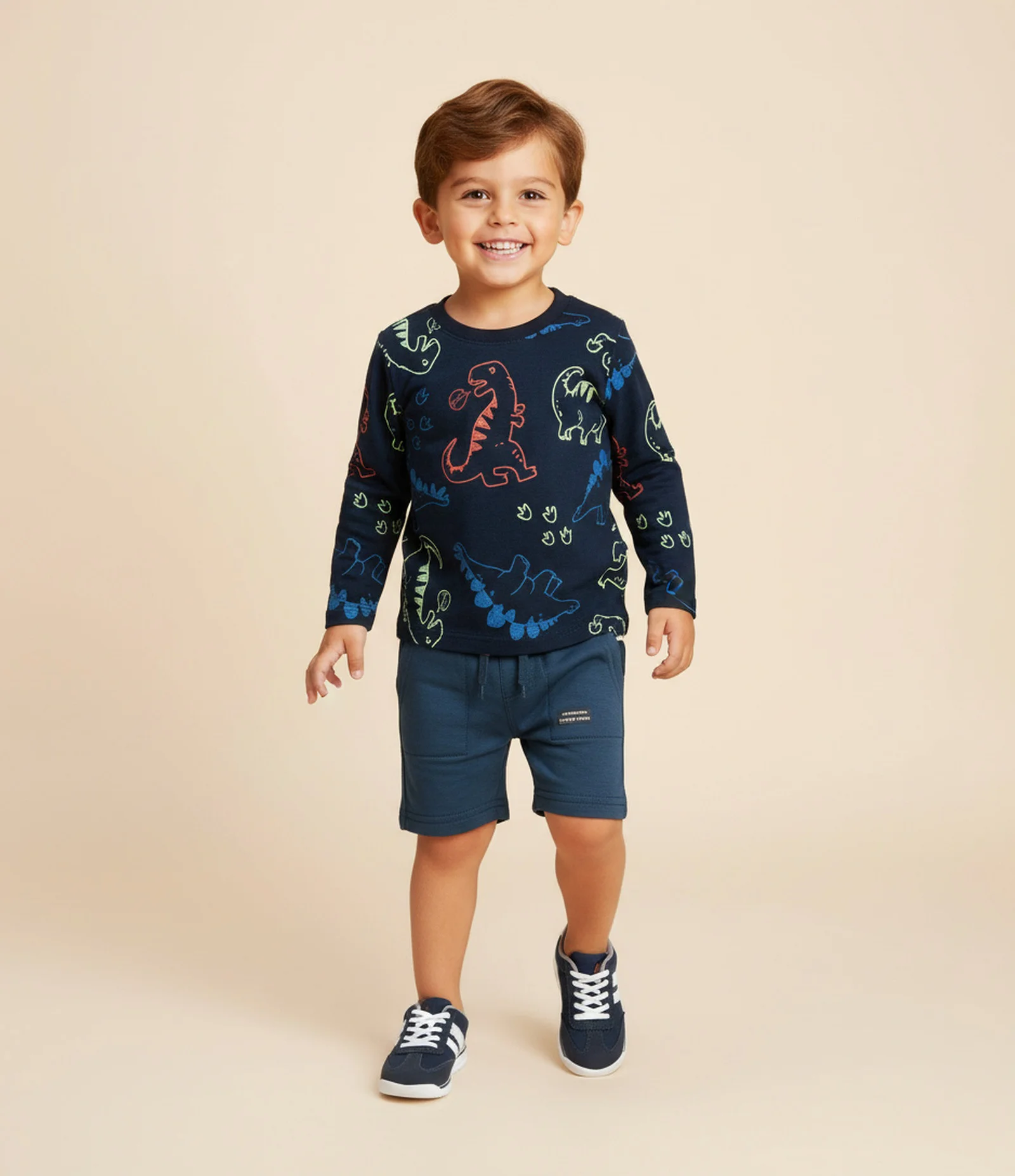 Camiseta Infantil com Estampa de Dinossauros – Tam 1 a 6 Anos Azul Marinho 1