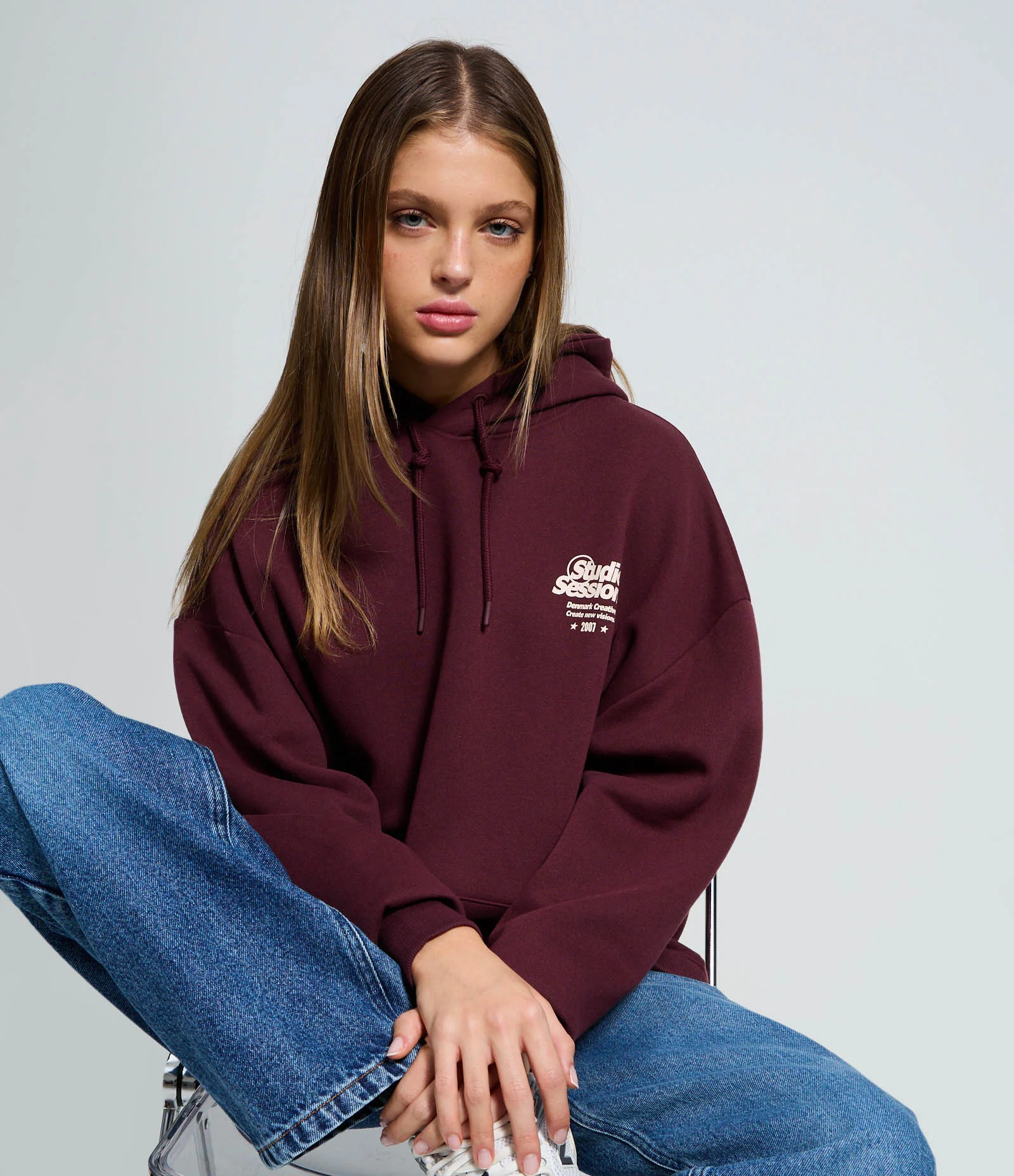 Blusão Moletom Oversized com Estampa College Copenhagen Bordô 1