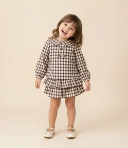 Blusa Infantil em Tricoline Xadrez com Gola Boneca – Tam 1 a 6 Anos
