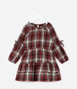 Vestido Infantil Em Tricoline Xadrez Com Laços – Tam 1 A 5/6 Anos