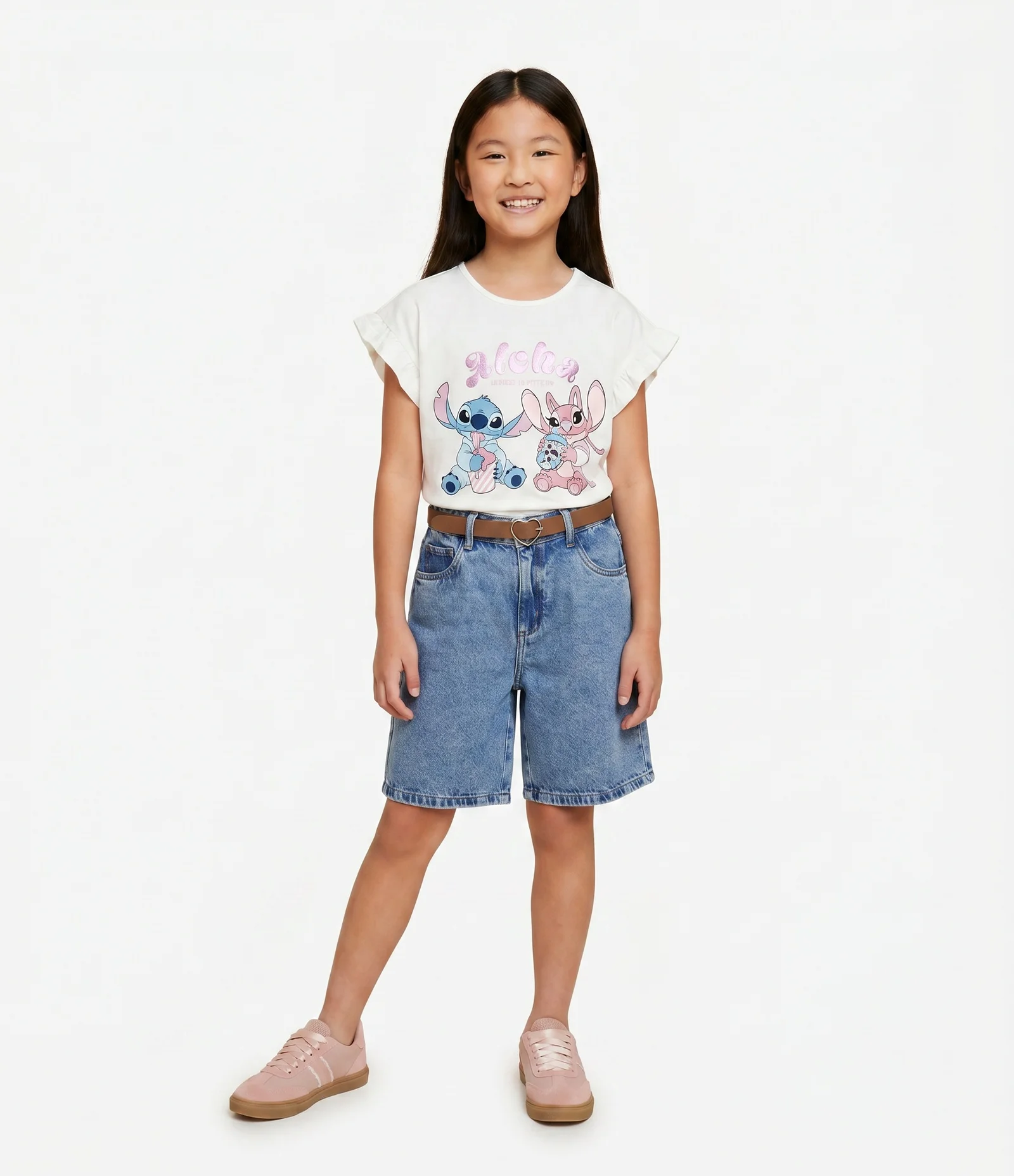 Camiseta Infantil com Estampa Stitch e Angel – Tam 1 a 8 Anos Branco 1
