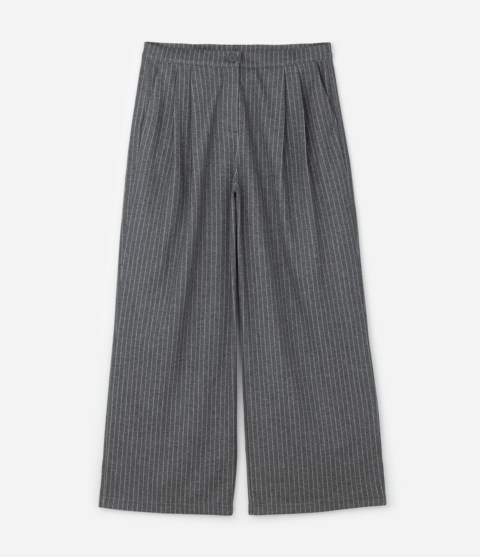 Calça Wide Leg em Moletom com Risca de Giz Curve & Plus Size Cinza 1