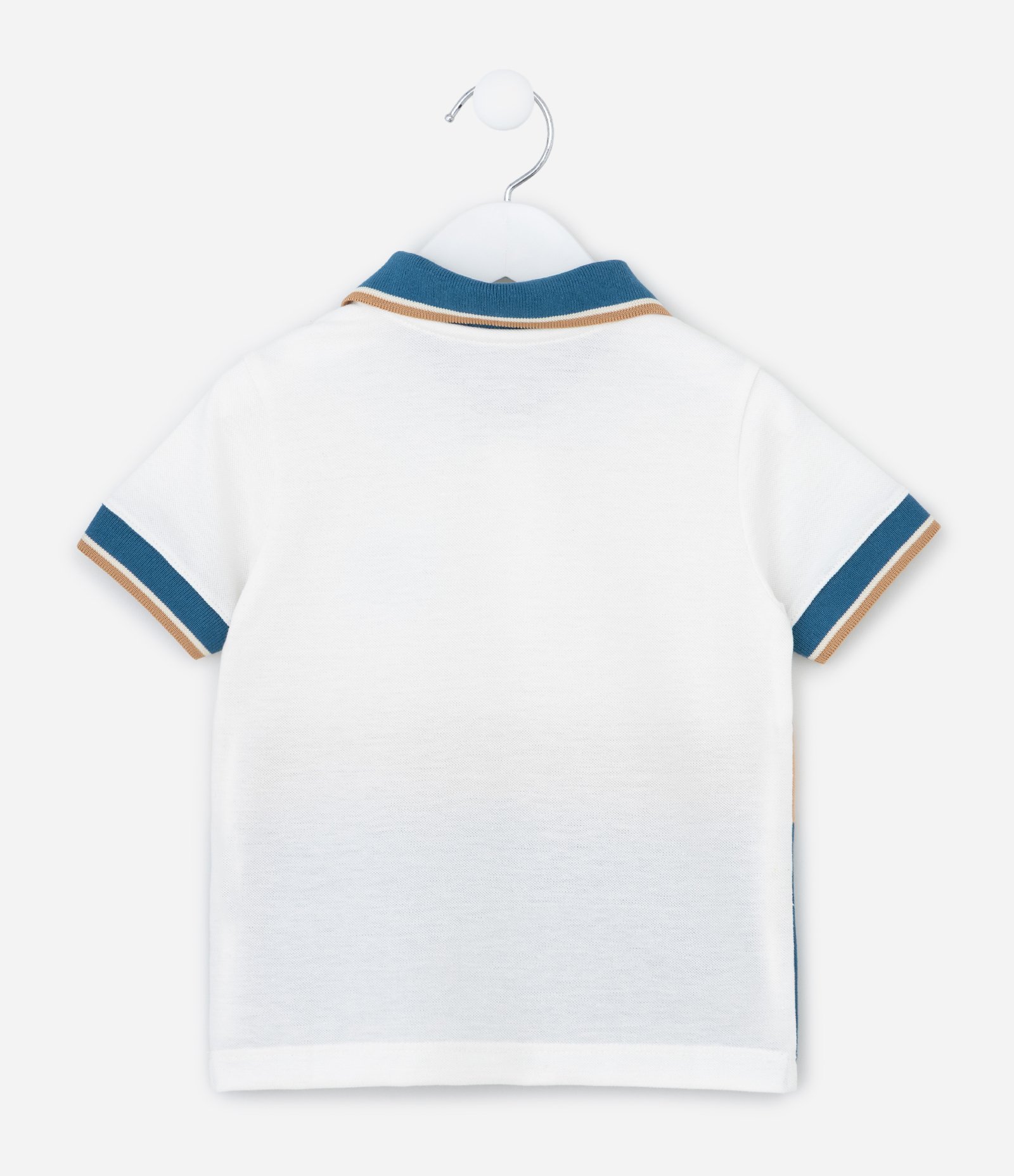 Camiseta Infantil em Piquet com Gola Polo e Bordado – Tam 1 a 5/6 Anos Branco/Azul/Bege 2
