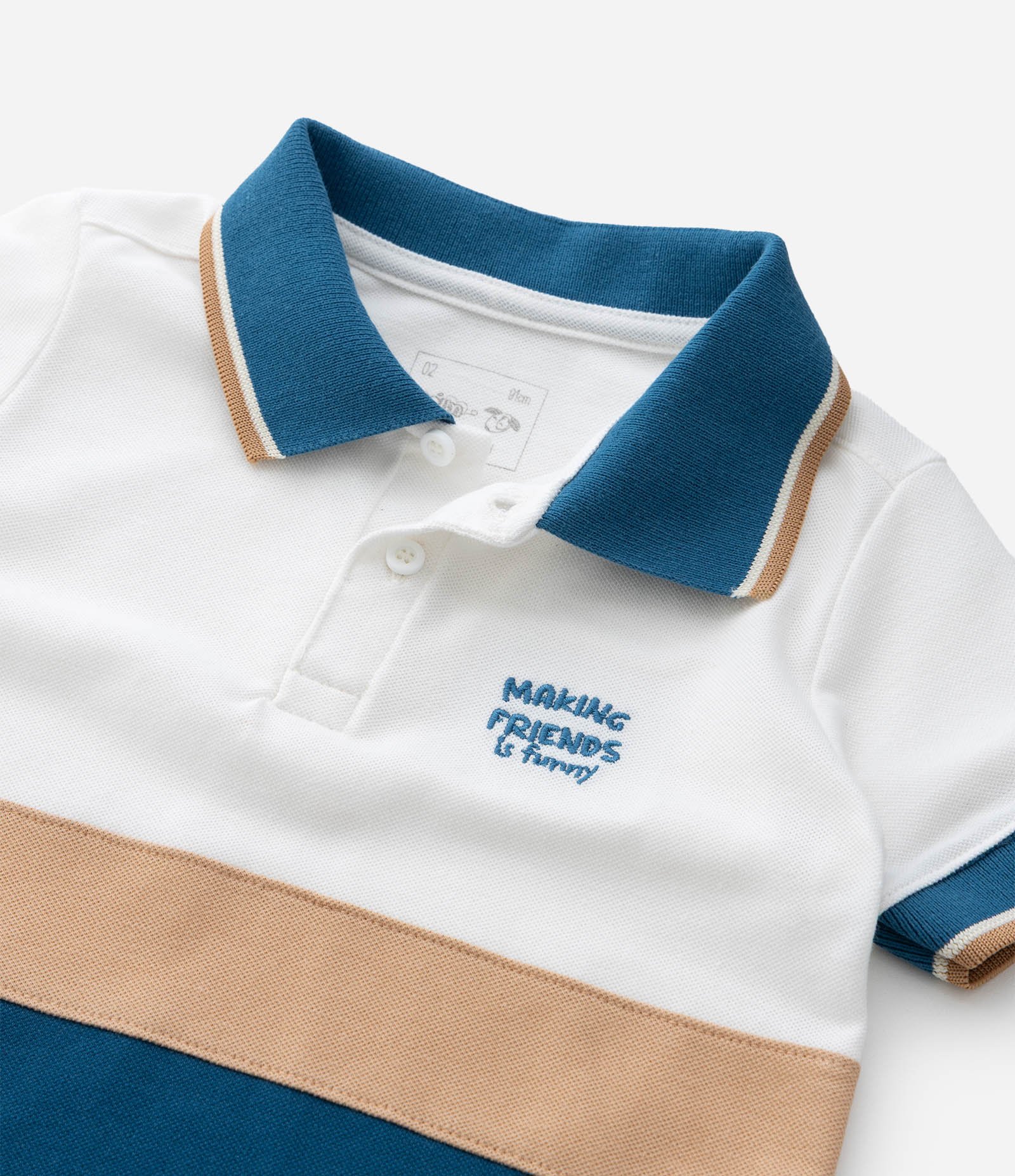 Camiseta Infantil em Piquet com Gola Polo e Bordado – Tam 1 a 5/6 Anos Branco/Azul/Bege 5