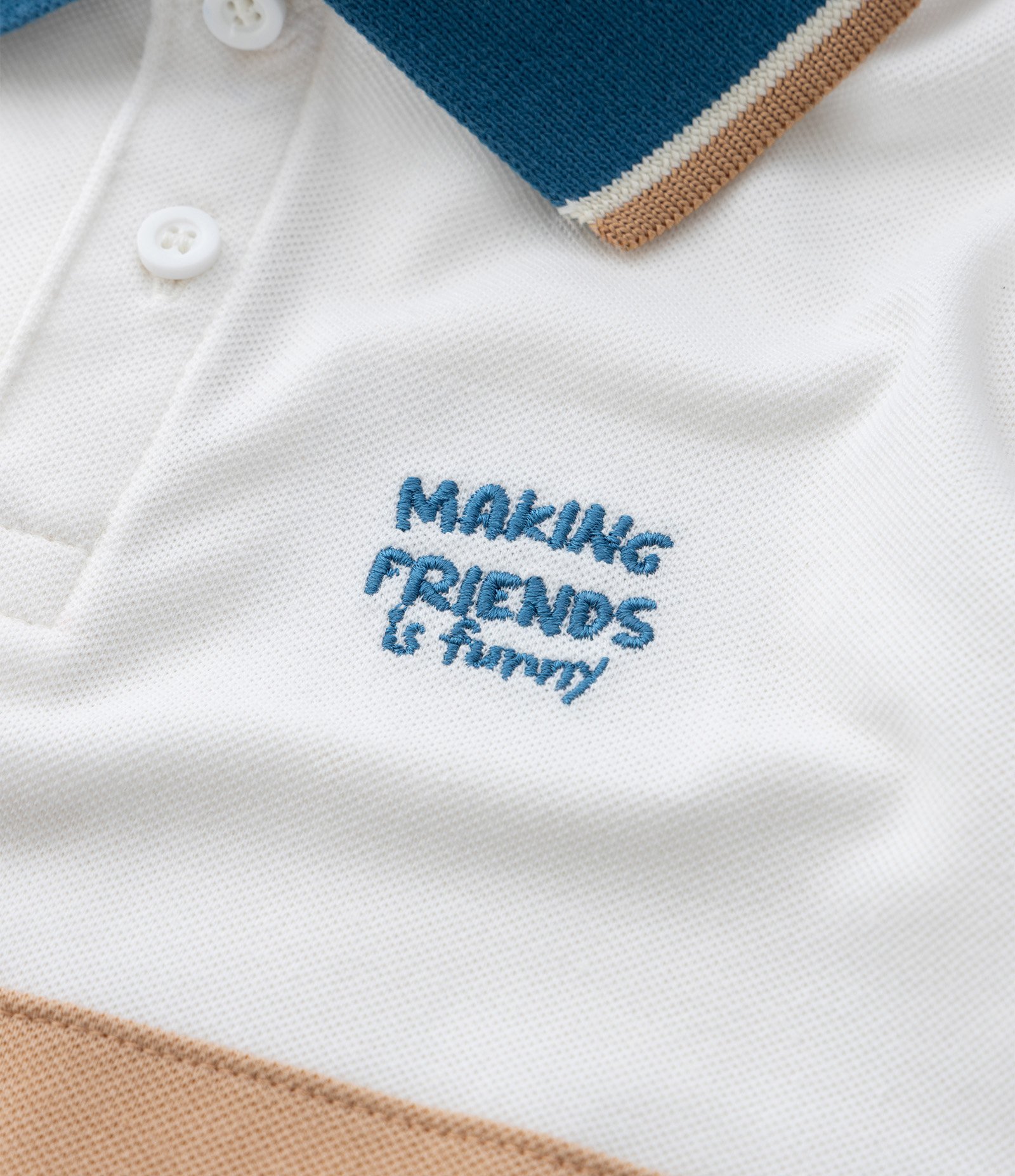 Camiseta Infantil em Piquet com Gola Polo e Bordado – Tam 1 a 5/6 Anos Branco/Azul/Bege 6
