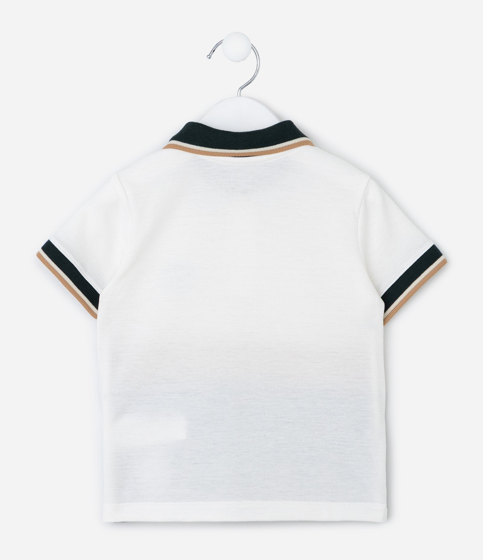 Camiseta Infantil em Piquet com Gola Polo e Bordado – Tam 1 a 5/6 Anos Branco/Bege/Preto 2